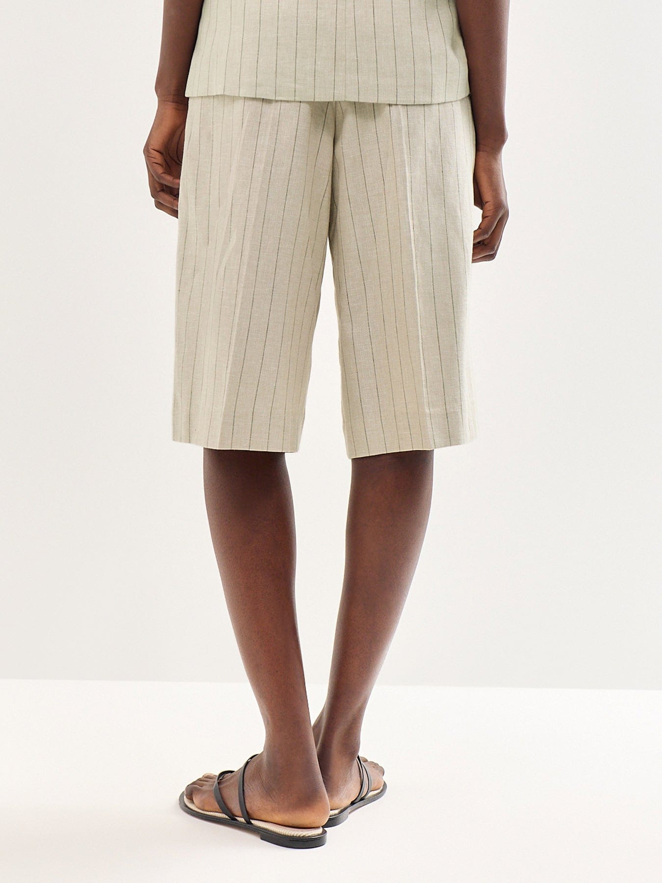 Selected High Waisted Linen Blend Bermuda Shorts Cream