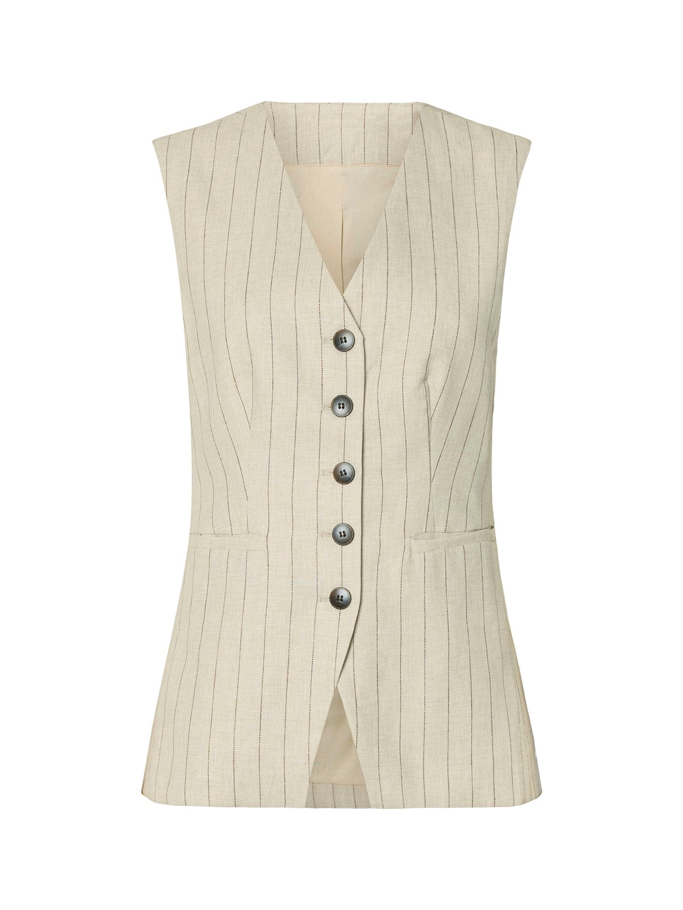 Selected Fitted Linen Blend Waistcoat Beige