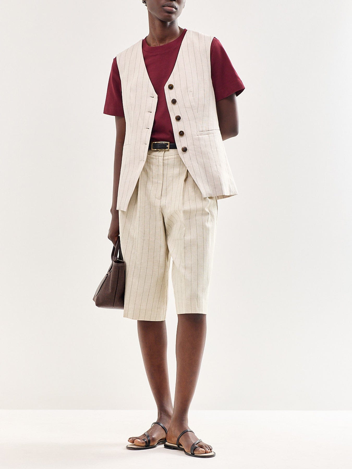 Selected Fitted Linen Blend Waistcoat Beige