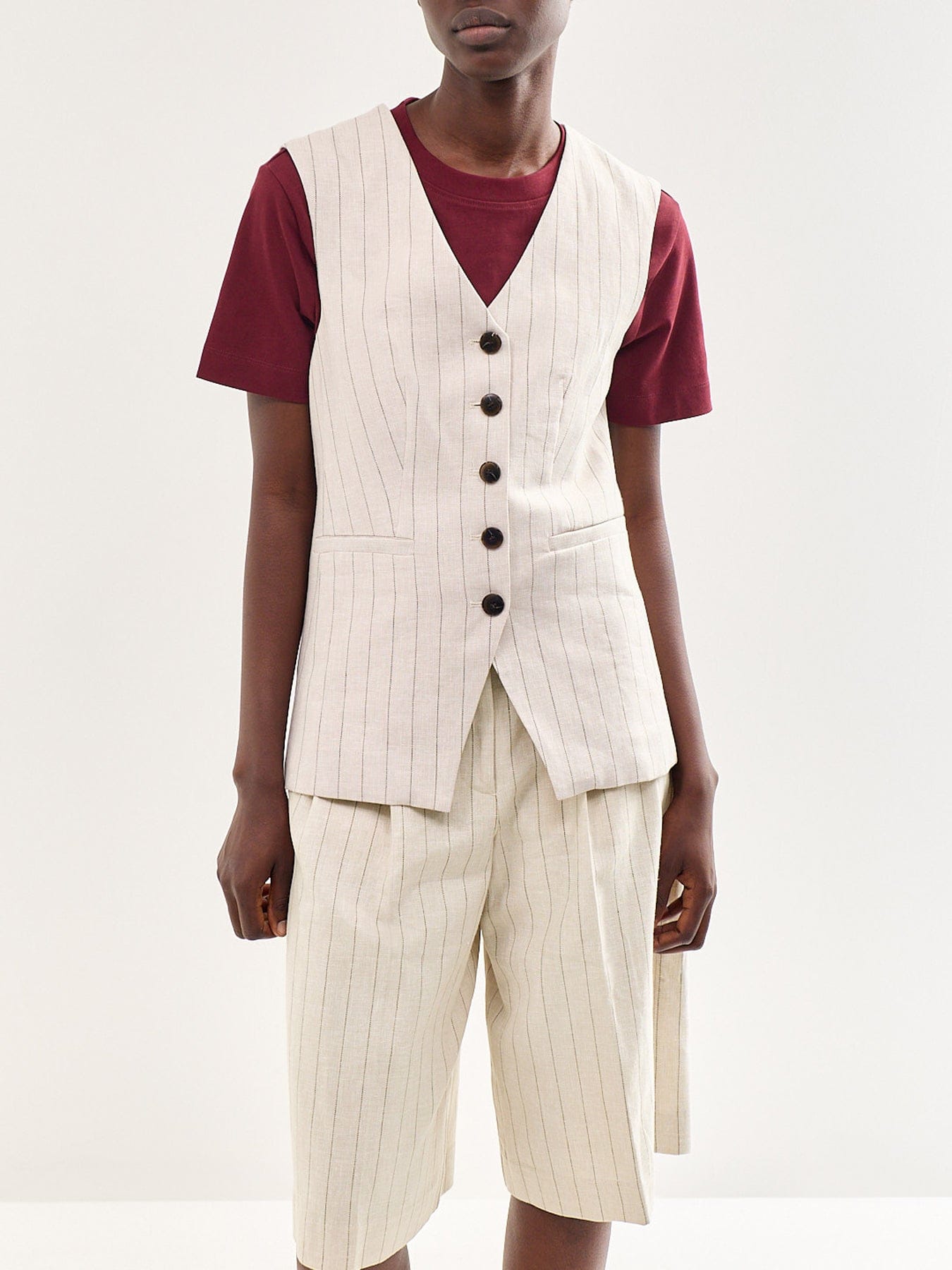 Selected Fitted Linen Blend Waistcoat Beige