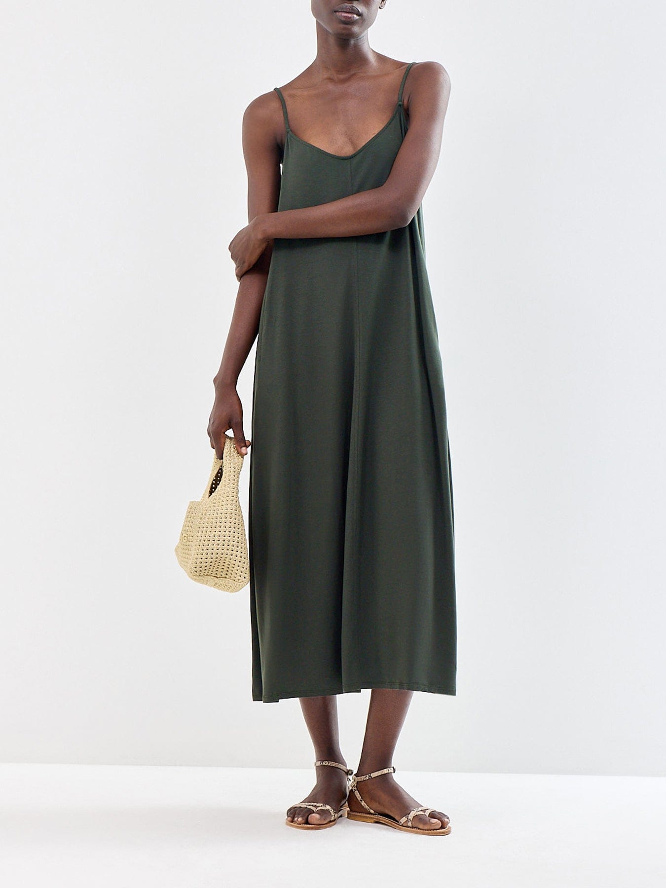 Eileen Fisher Lantern Cami Midi Dress Green