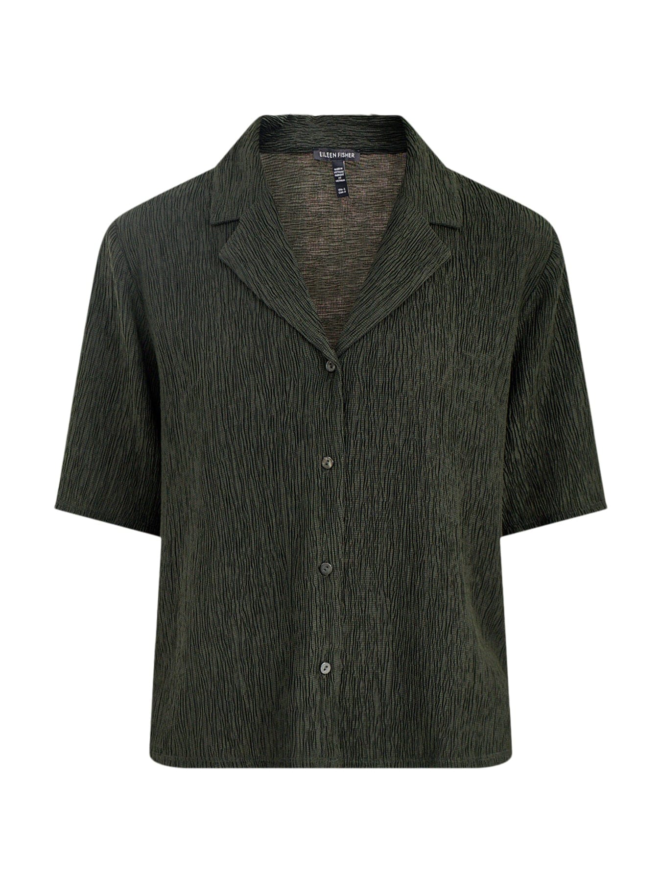 Eileen Fisher Notch Collar Elbow Sleeve Shirt Green
