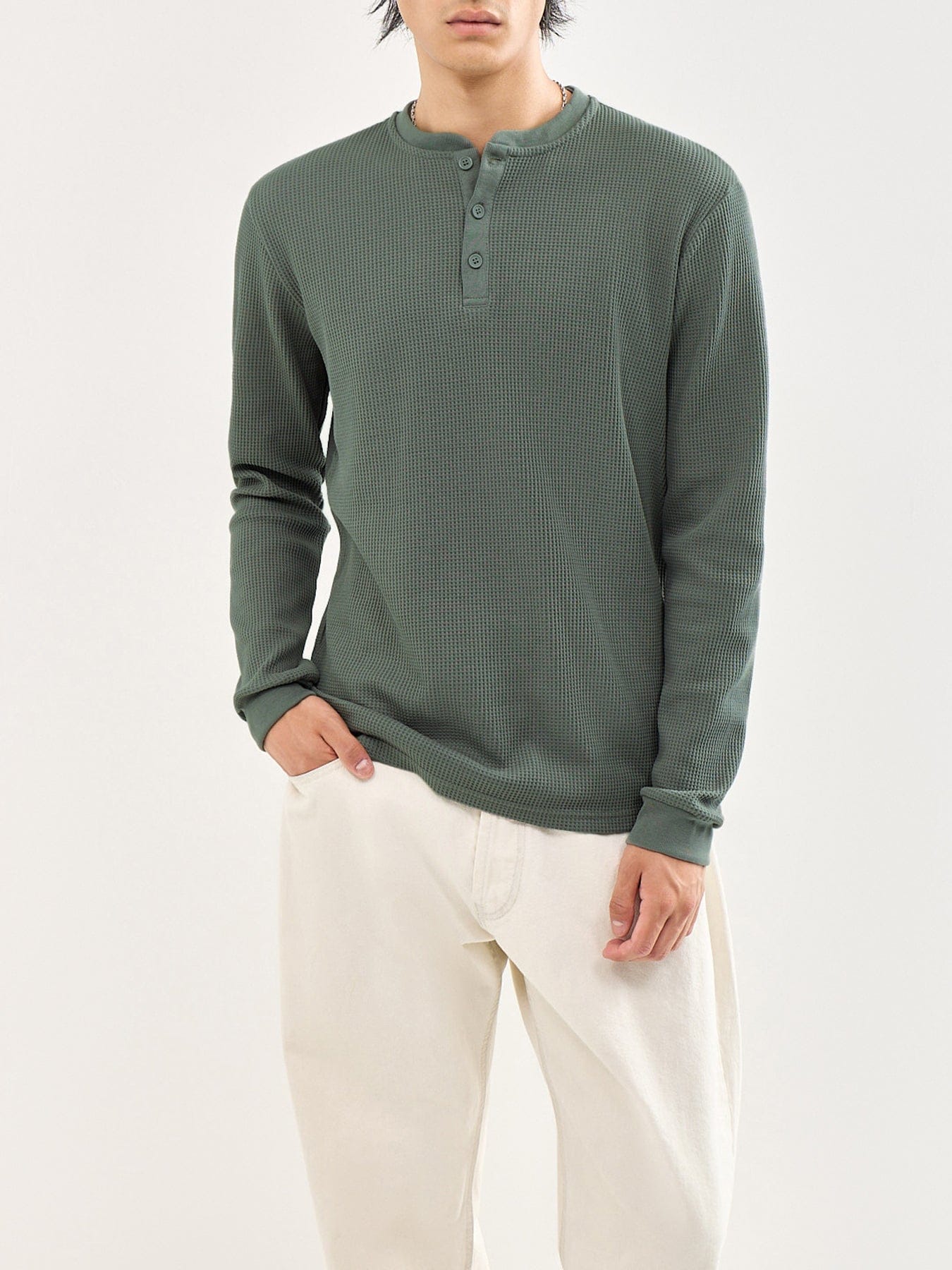 Only & Sons Tobie Regular Fit Long Sleeve Henley T - Shirt Green