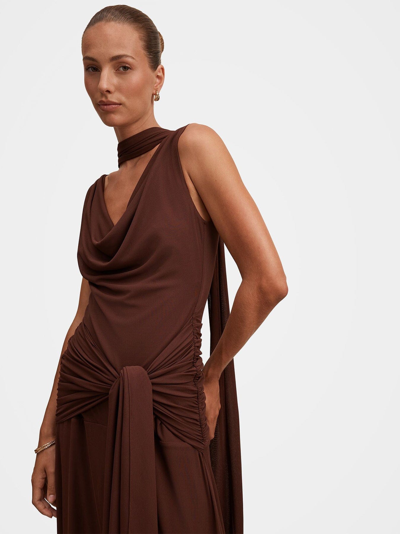Forever New Vivianne Scarf Tie Maxi Dress Brown