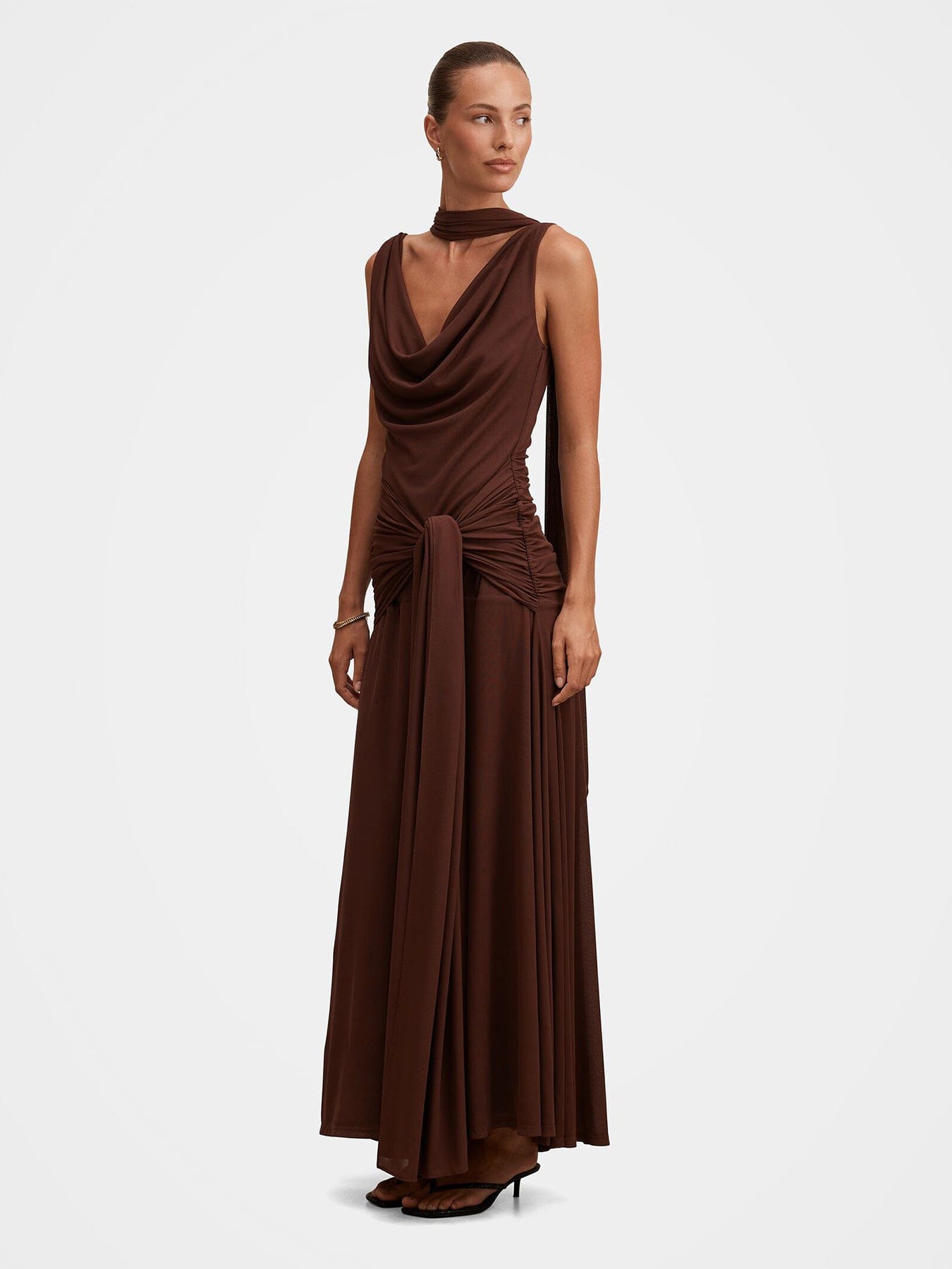 Forever New Vivianne Scarf Tie Maxi Dress Brown