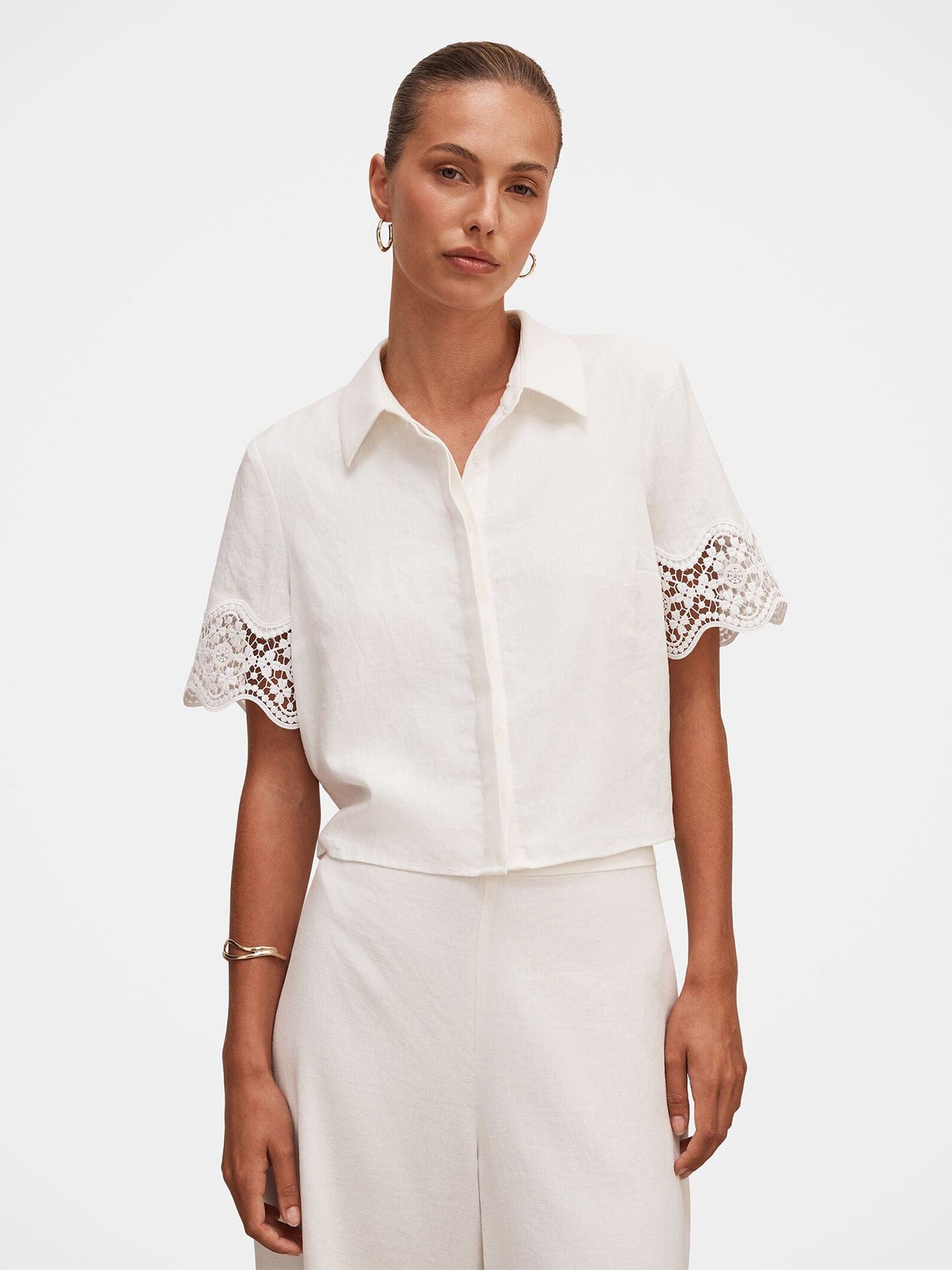 Forever New Skye Lace Trim Shirt White
