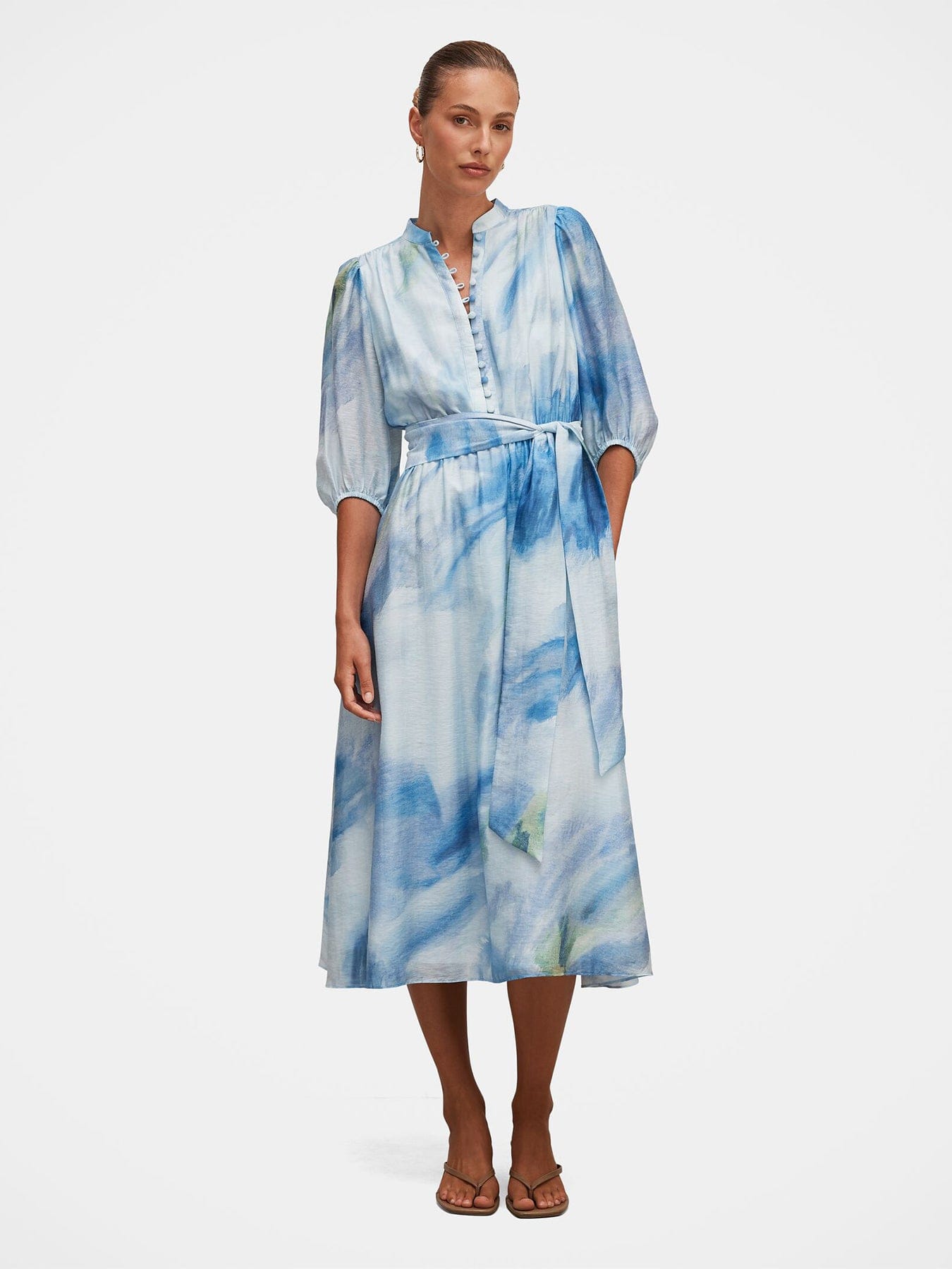 Forever New Lorena Button Front Midi Dress Blue