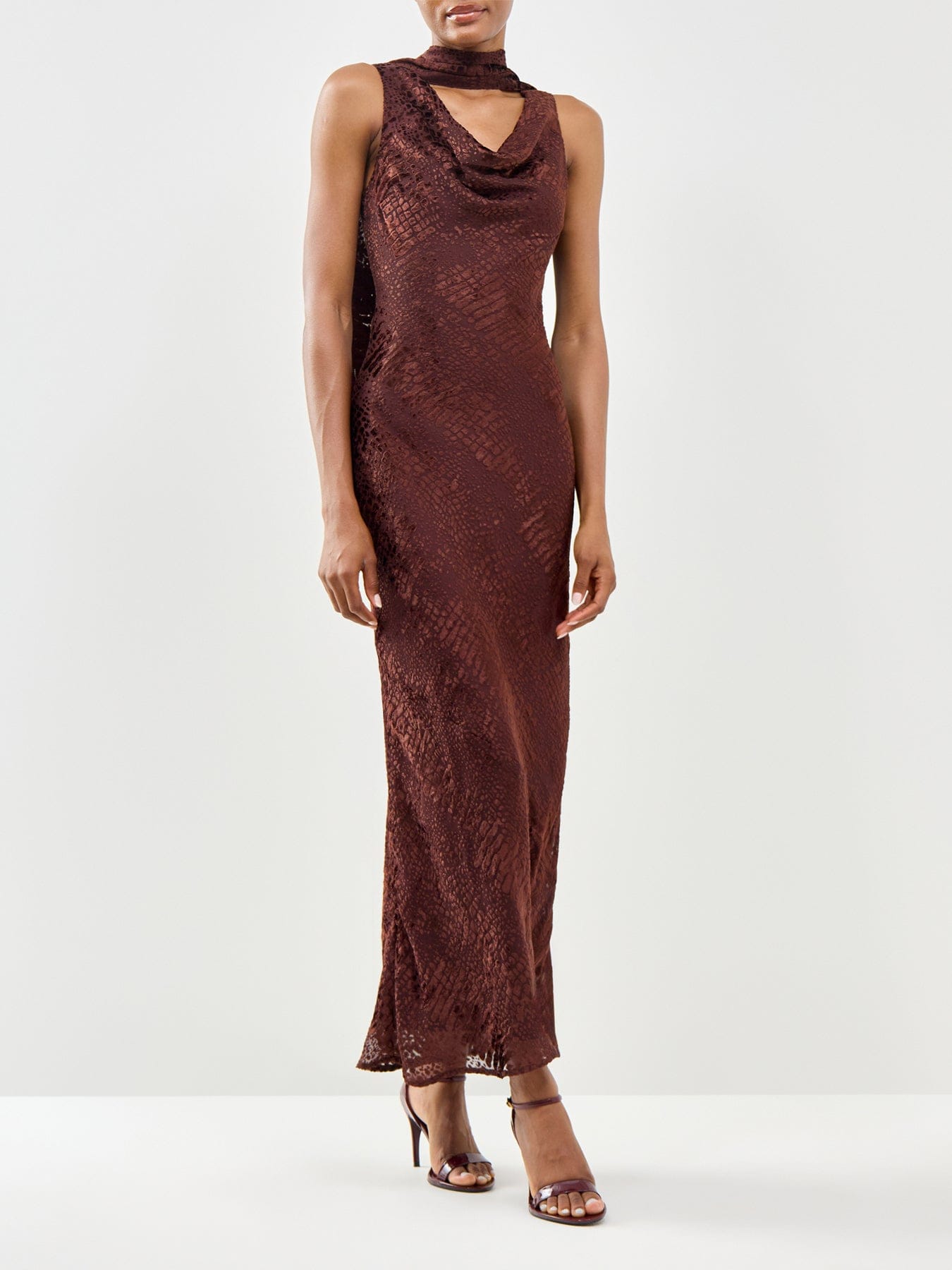 Pretty Lavish Ainsley Cowl Neck Maxi Slip Dress Brown