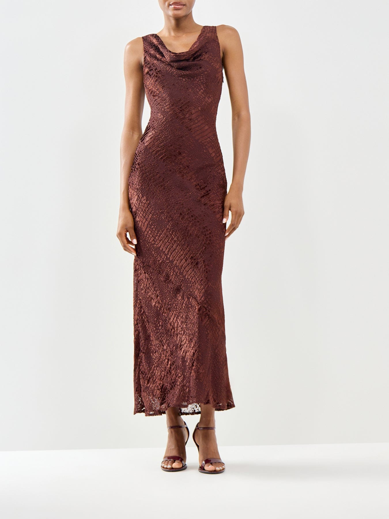 Pretty Lavish Ainsley Cowl Neck Maxi Slip Dress Brown