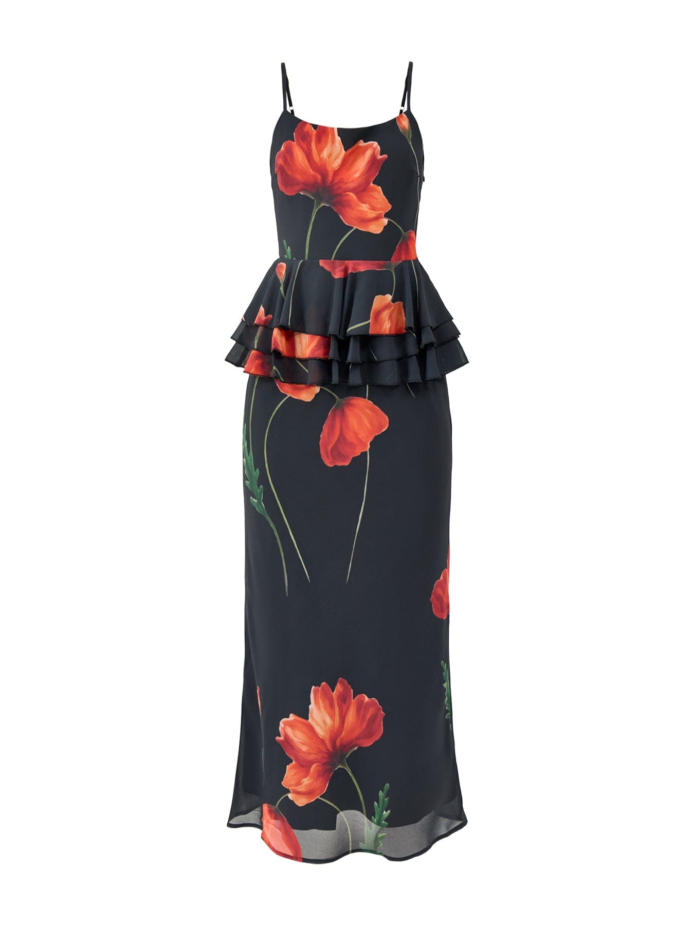 Pretty Lavish Rosie Peplum Ruffle Midaxi Dress Black