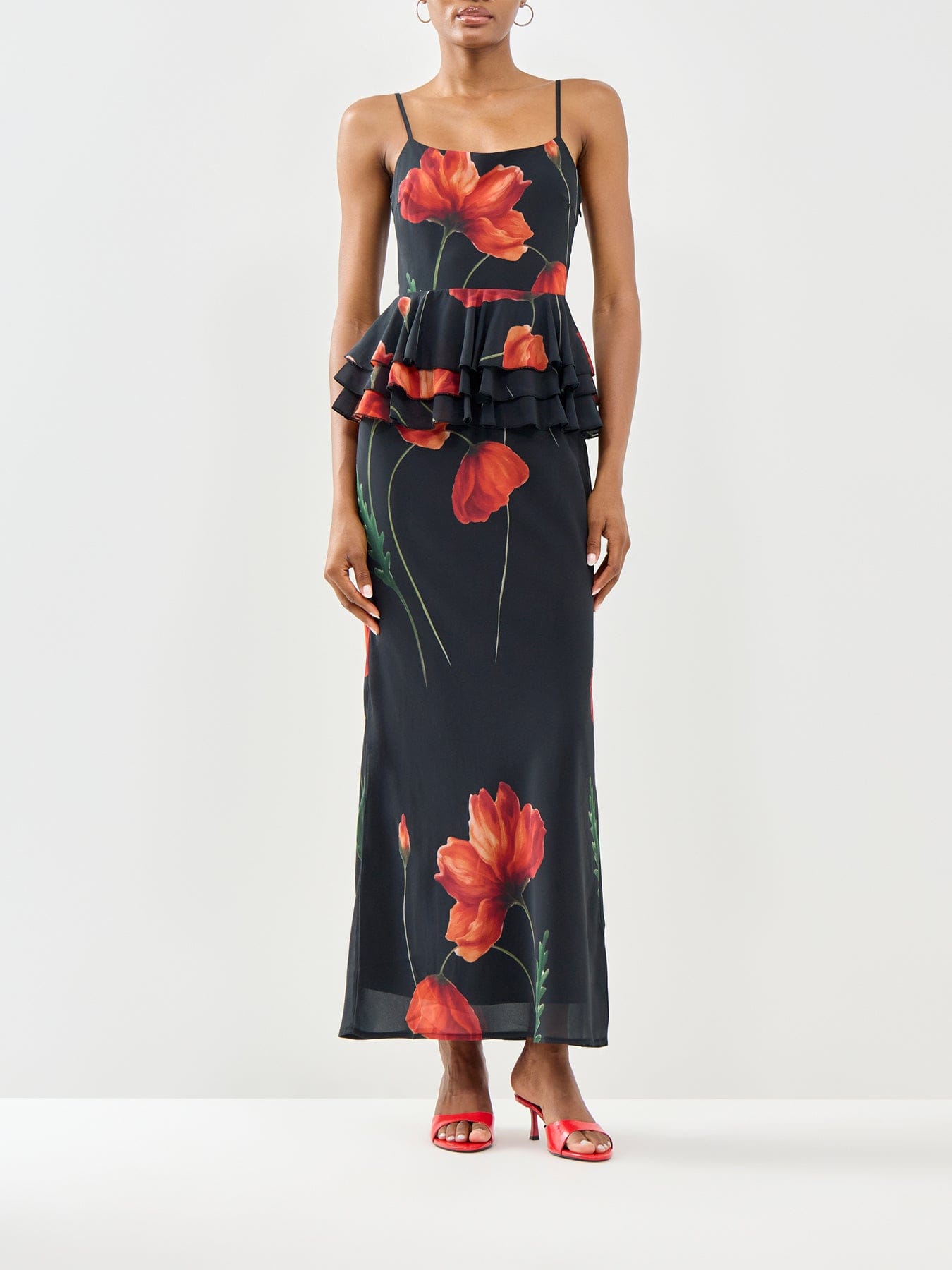 Pretty Lavish Rosie Peplum Ruffle Midaxi Dress Black
