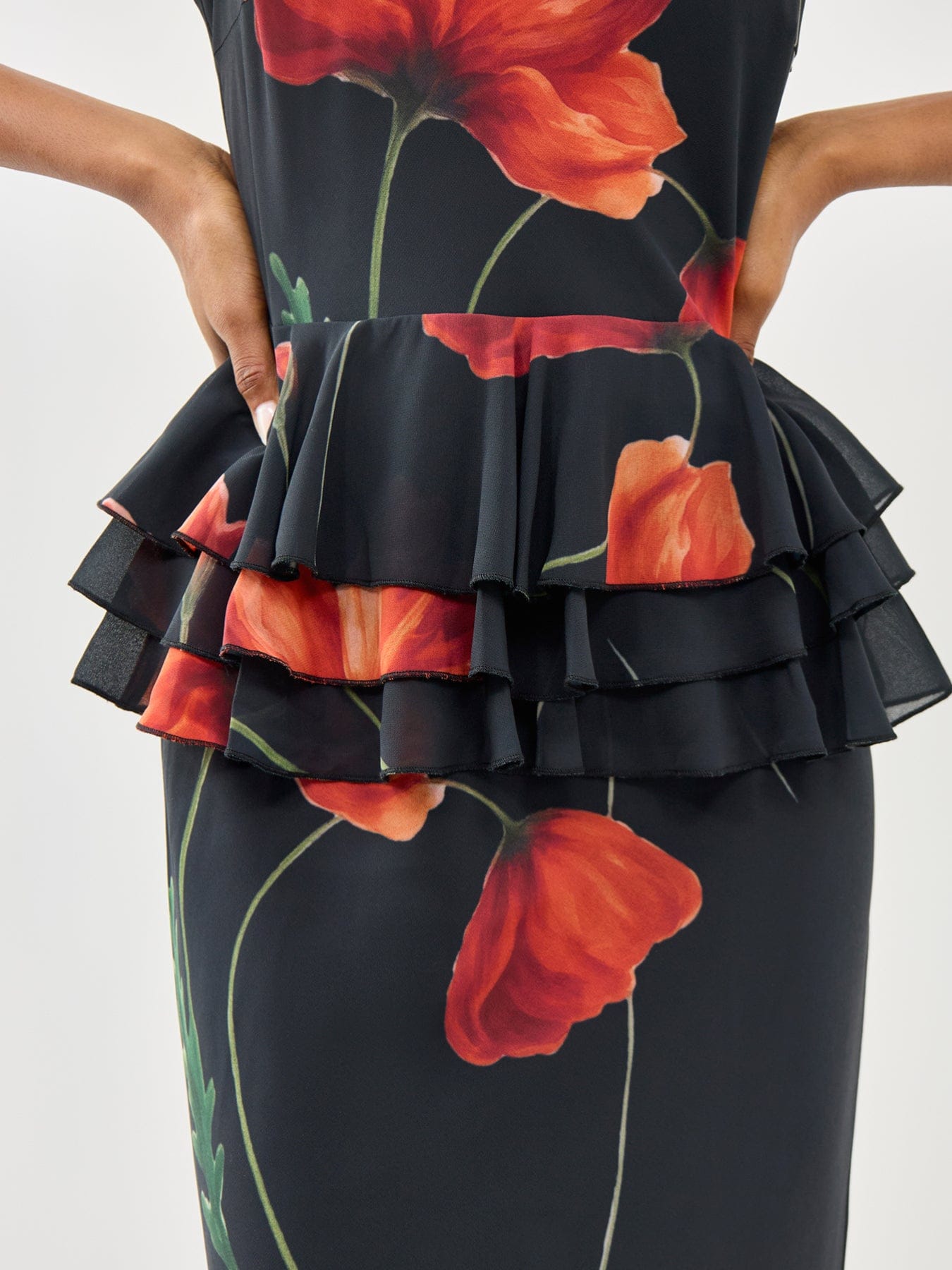 Pretty Lavish Rosie Peplum Ruffle Midaxi Dress Black