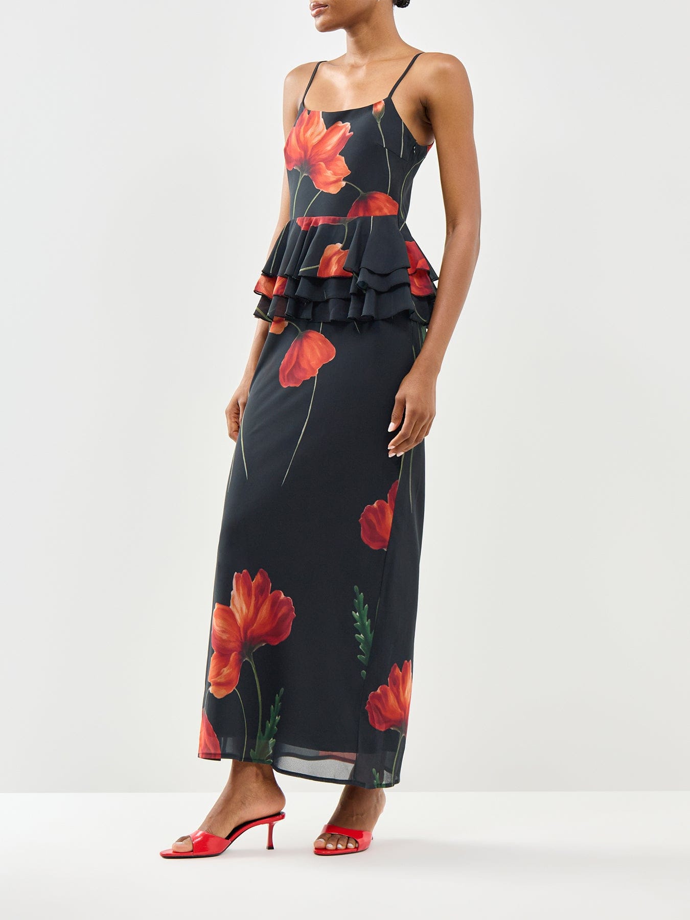 Pretty Lavish Rosie Peplum Ruffle Midaxi Dress Black