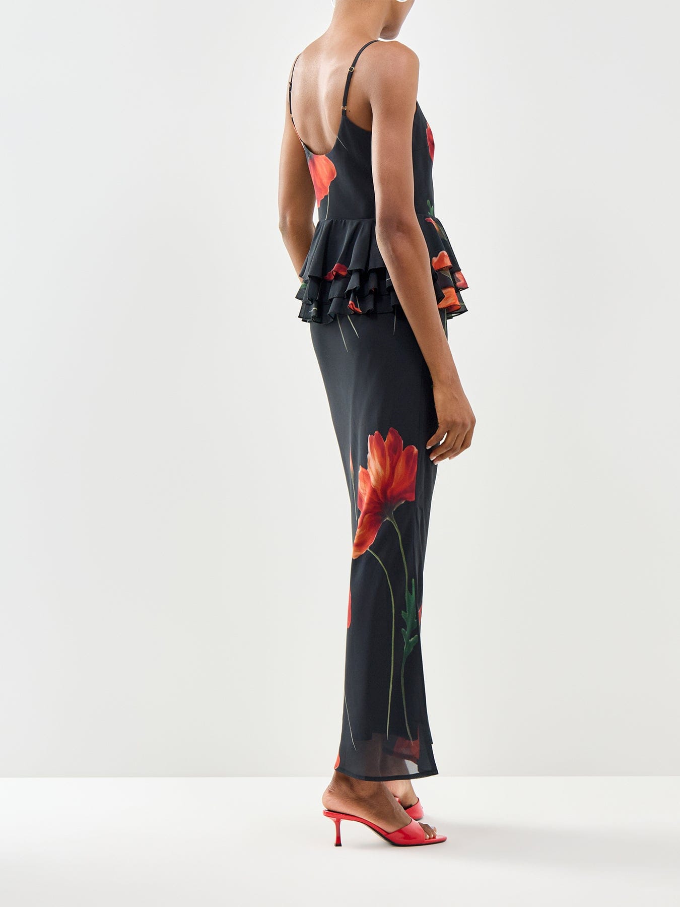 Pretty Lavish Rosie Peplum Ruffle Midaxi Dress Black