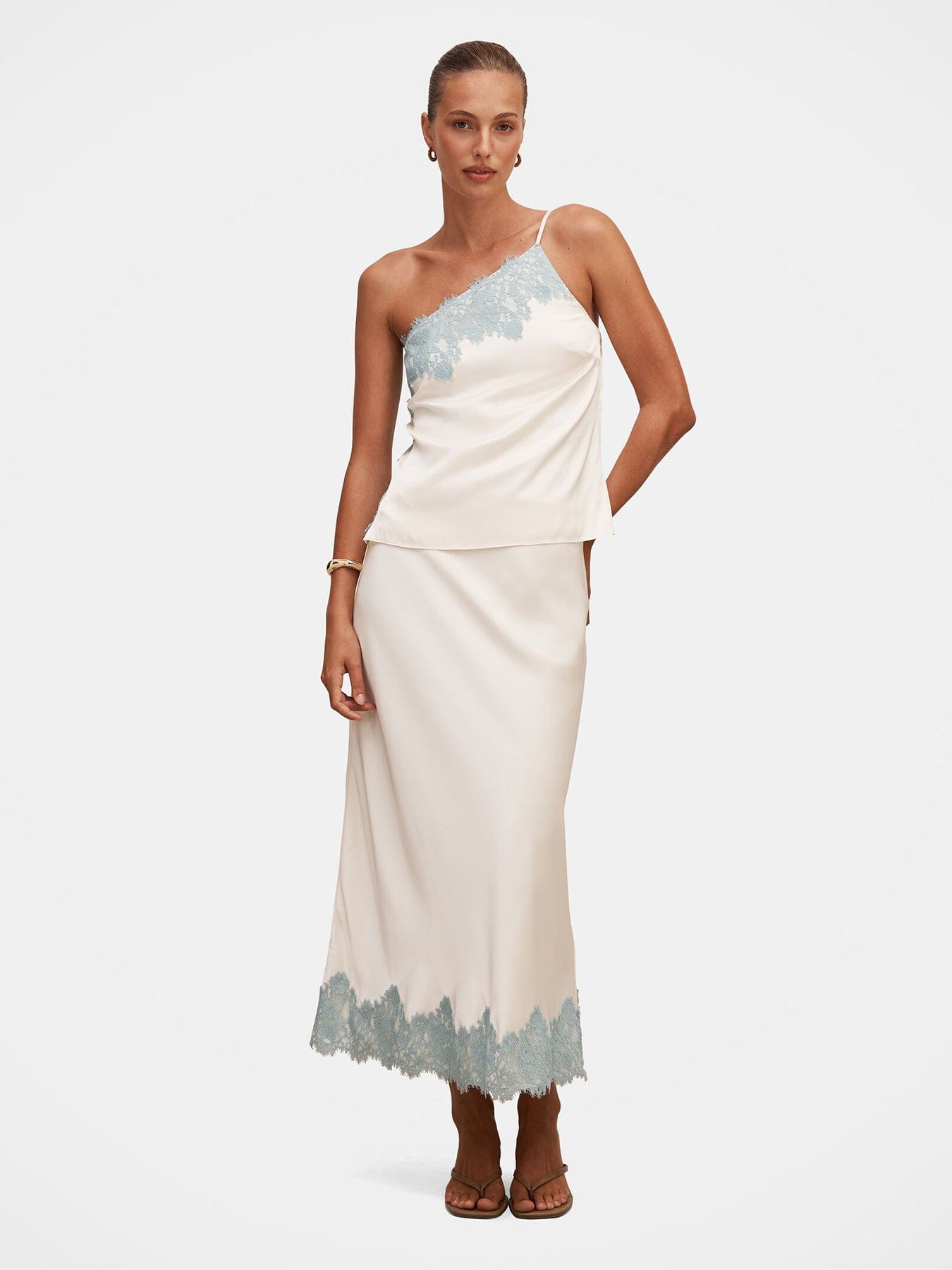 Forever New Adele Lace Trim Midi Skirt White