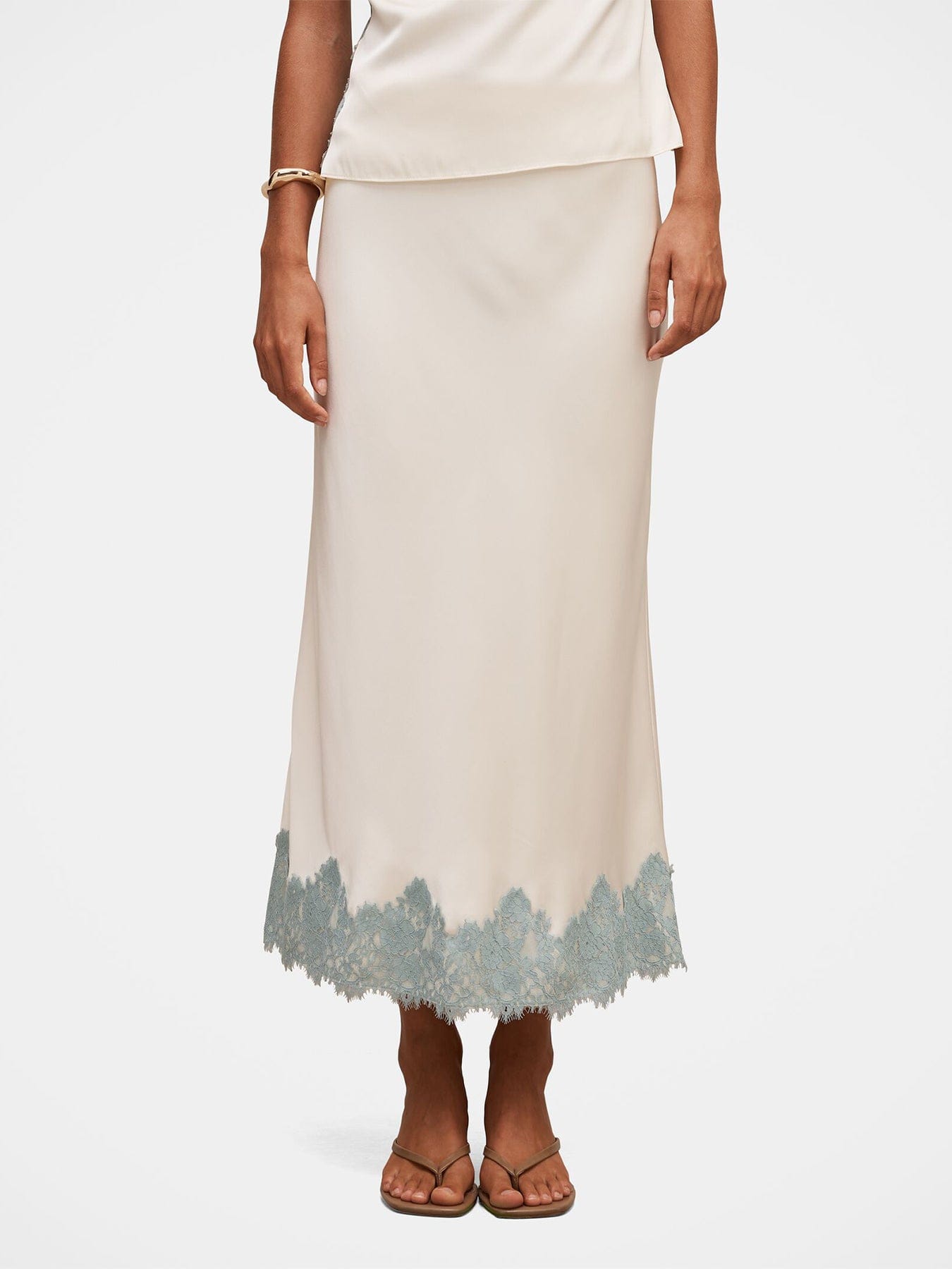 Forever New Adele Lace Trim Midi Skirt White
