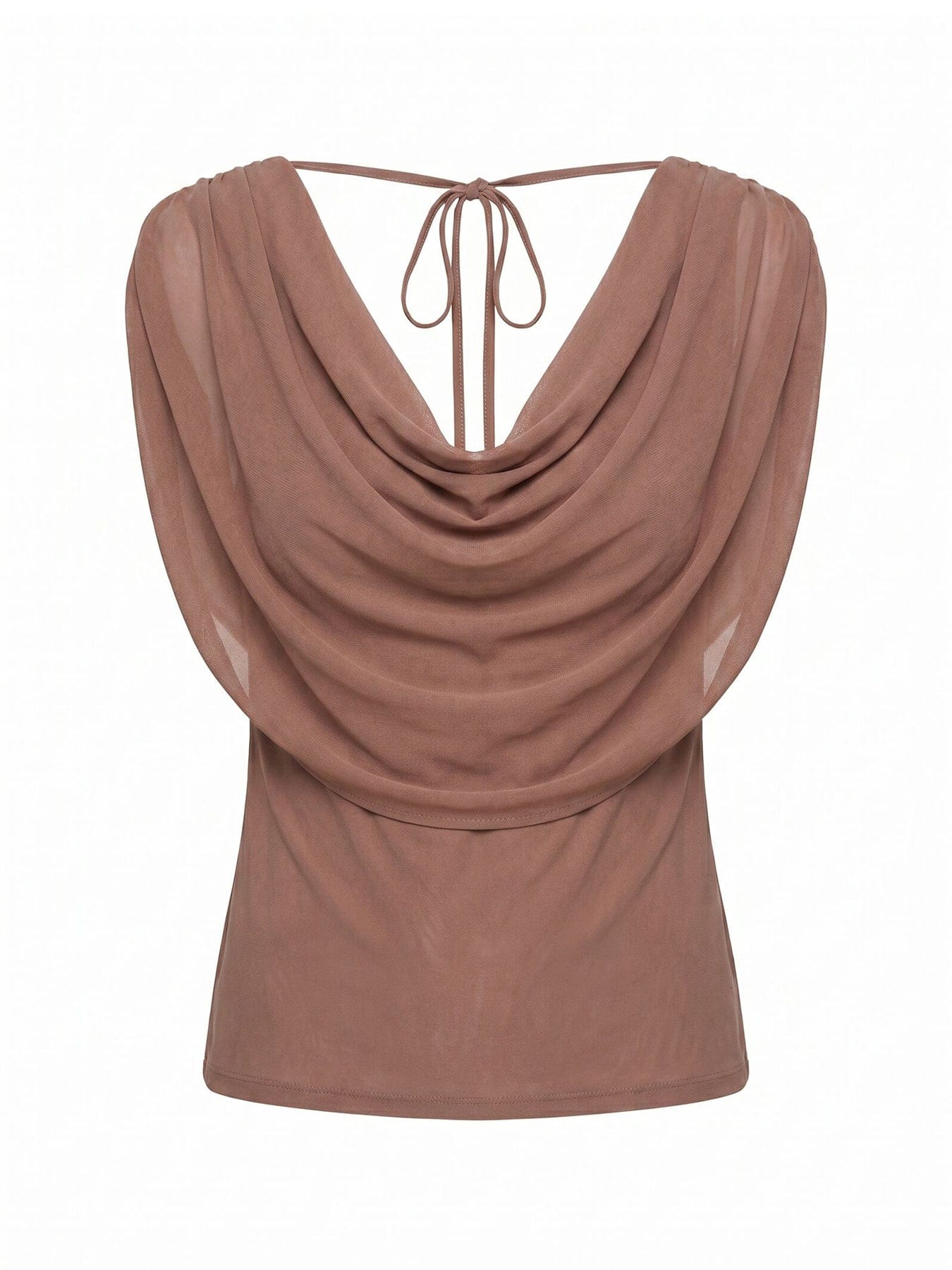 Forever New Olivia Draped Mesh Cape Blouse Brown