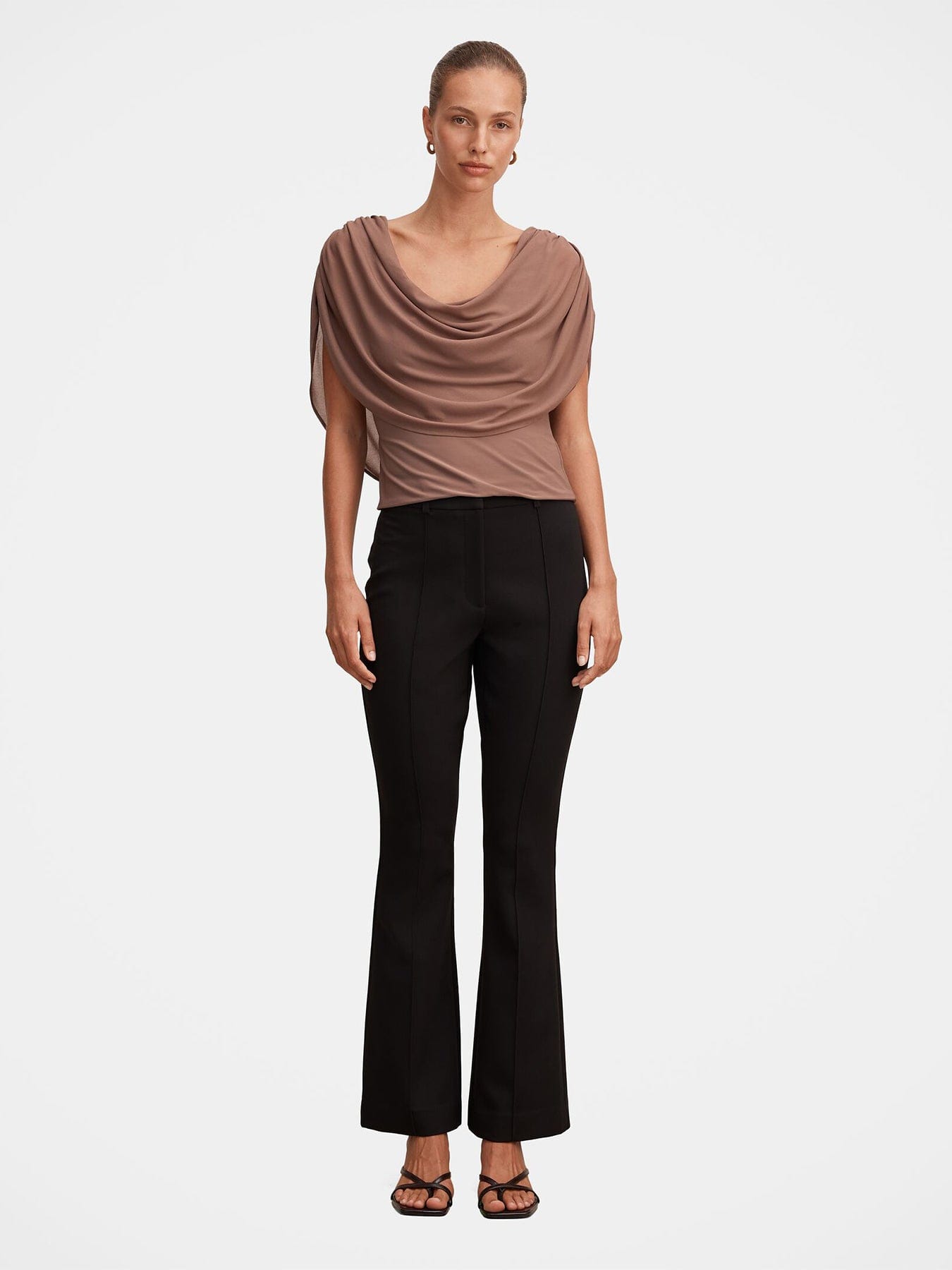 Forever New Olivia Draped Mesh Cape Blouse Brown