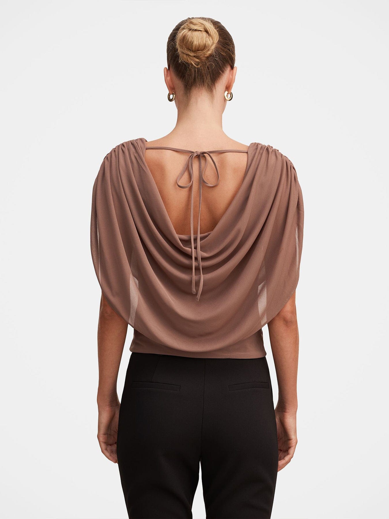 Forever New Olivia Draped Mesh Cape Blouse Brown