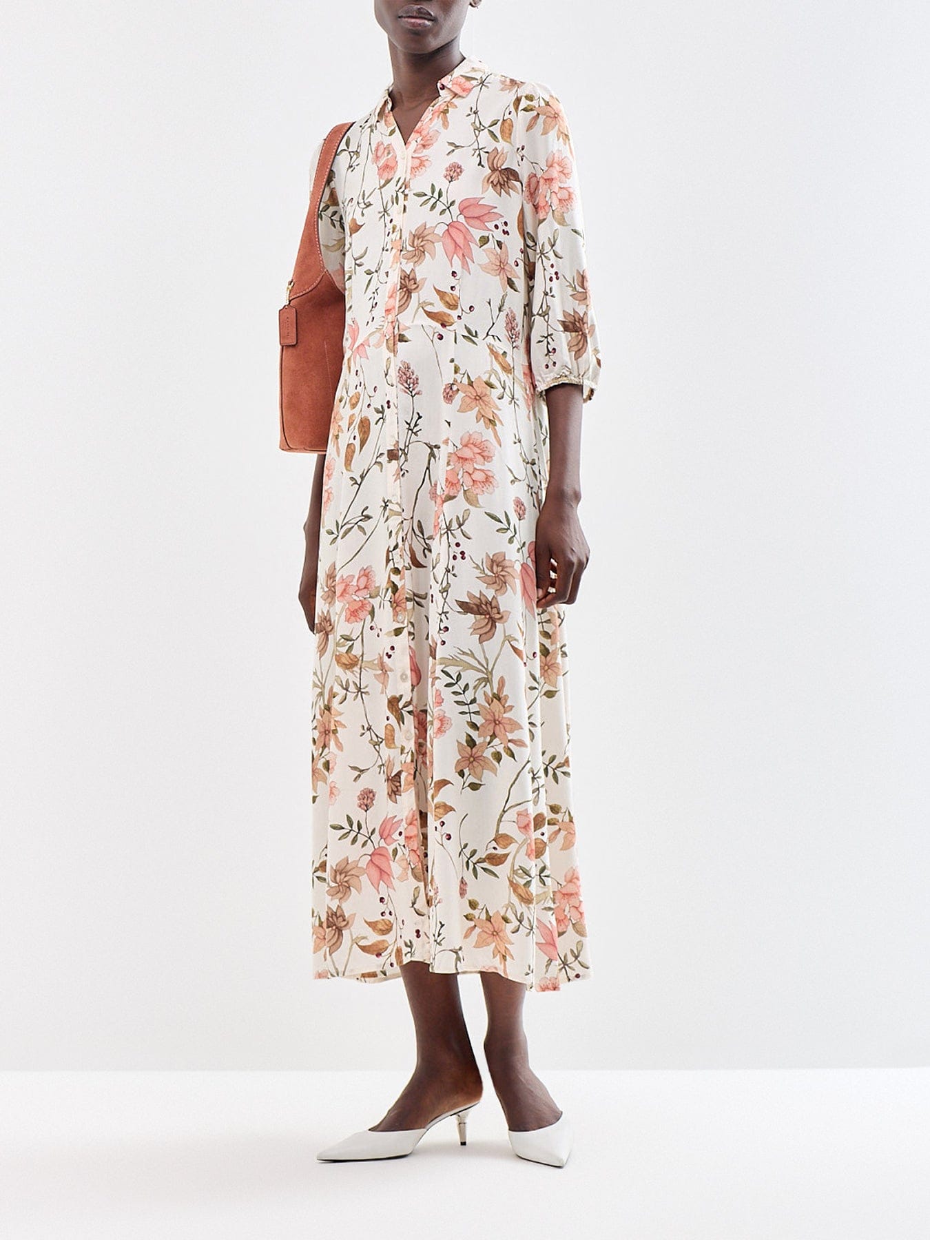 Soya Concept Grace 4 Floral Midi Shirt Dress Cream
