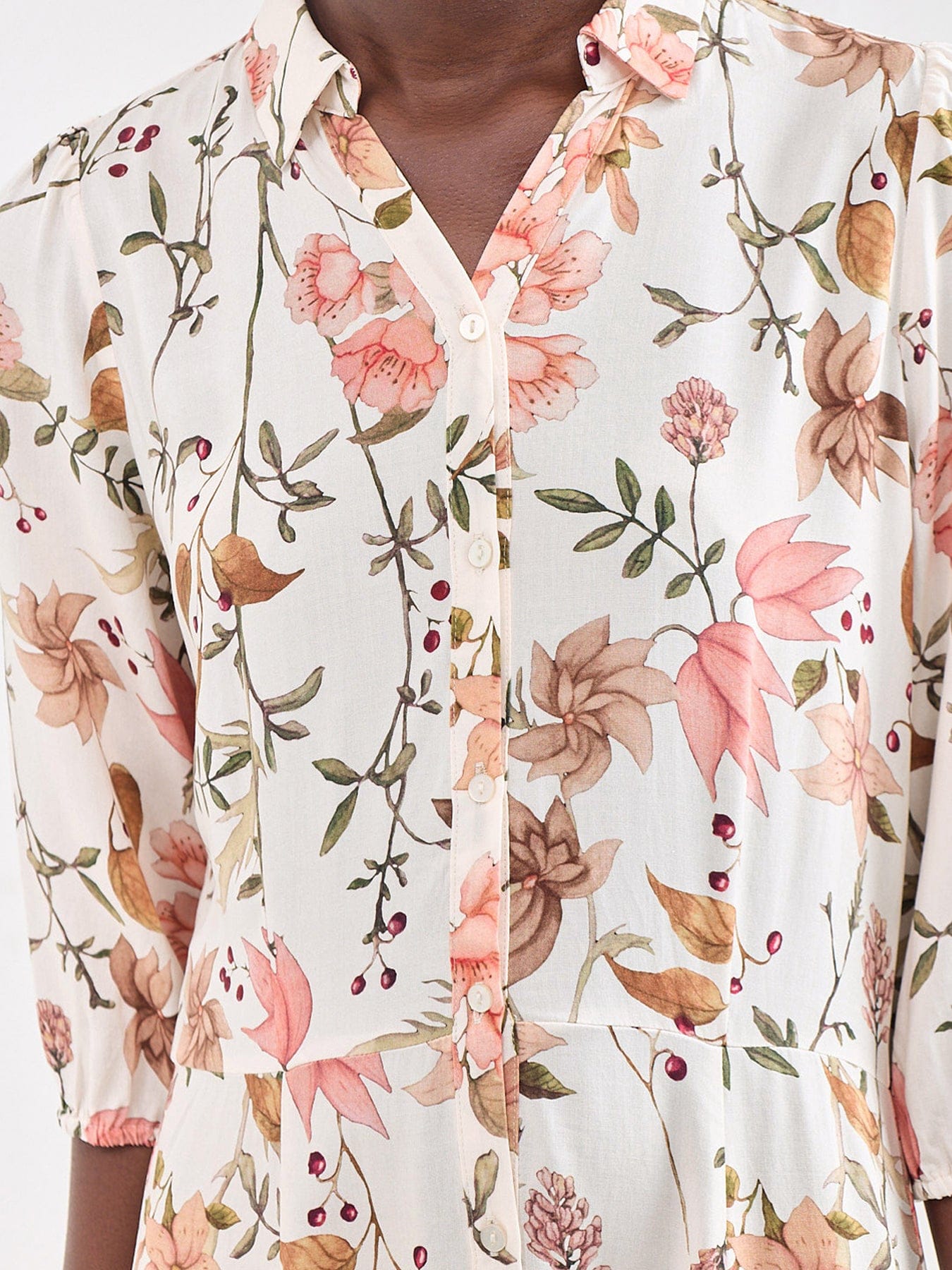Soya Concept Grace 4 Floral Midi Shirt Dress Cream