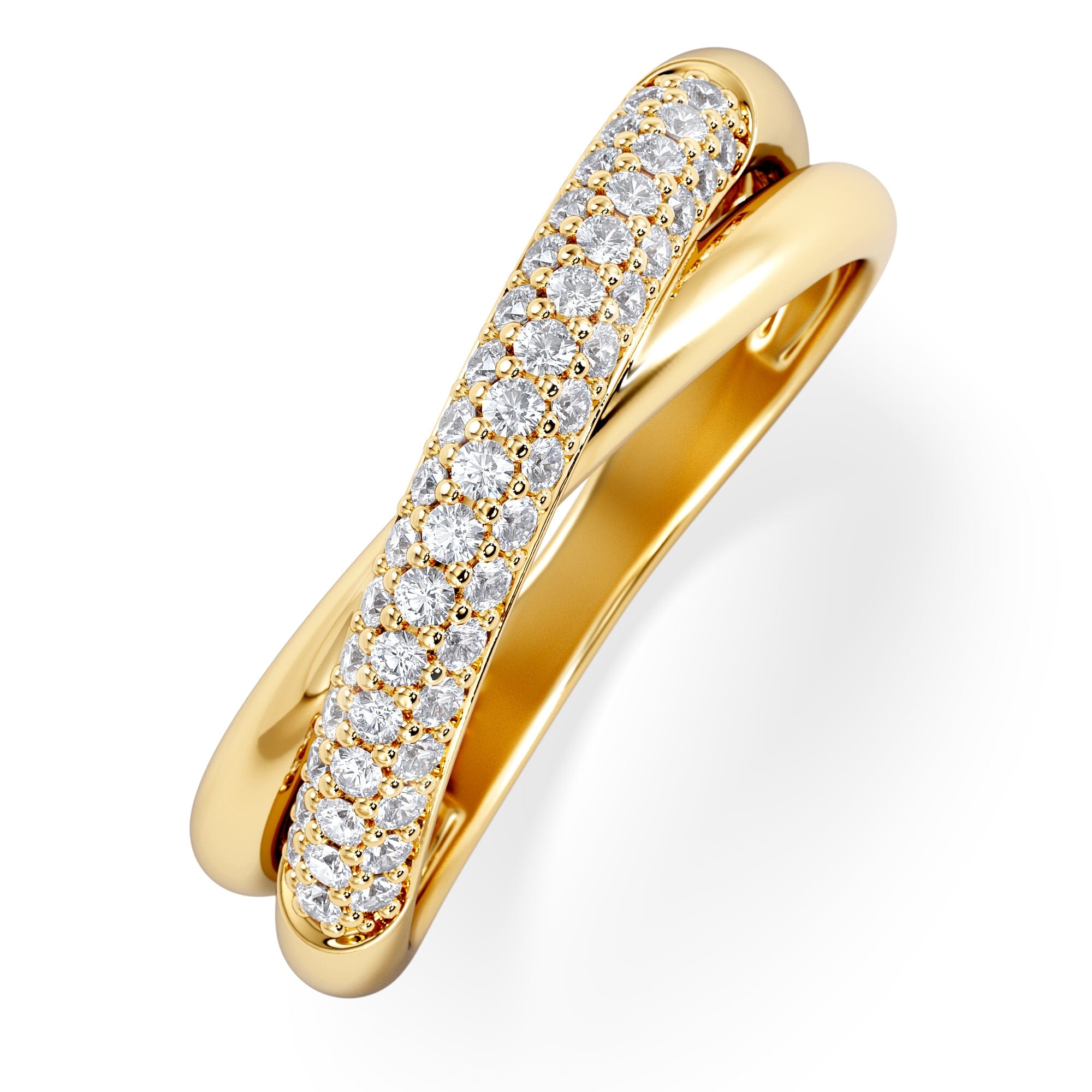 Diamond Crossover Set Lab Diamond Pave Ring 0.35ct in18K Gold Vermeil