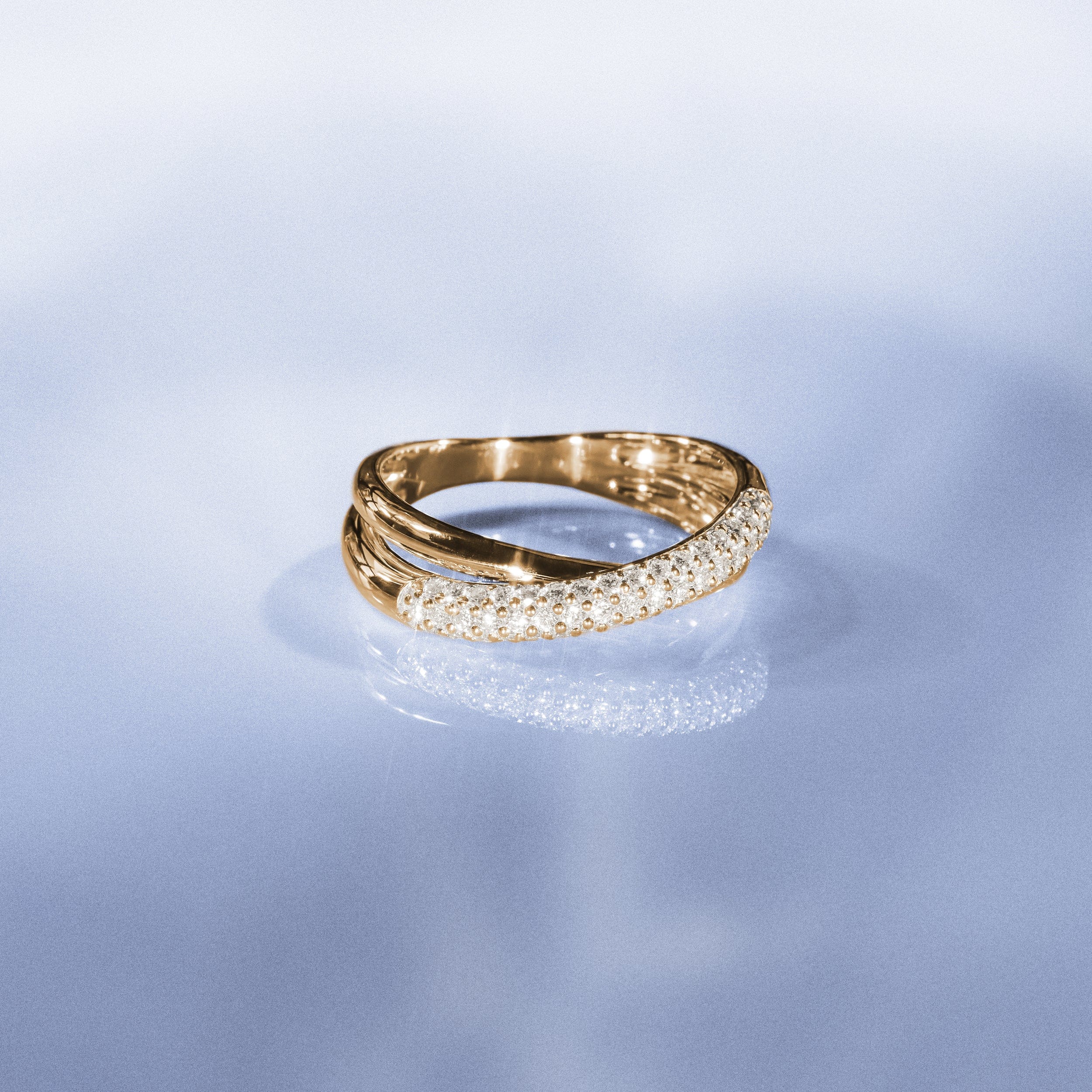 Diamond Crossover Set Lab Diamond Pave Ring 0.35ct in18K Gold Vermeil