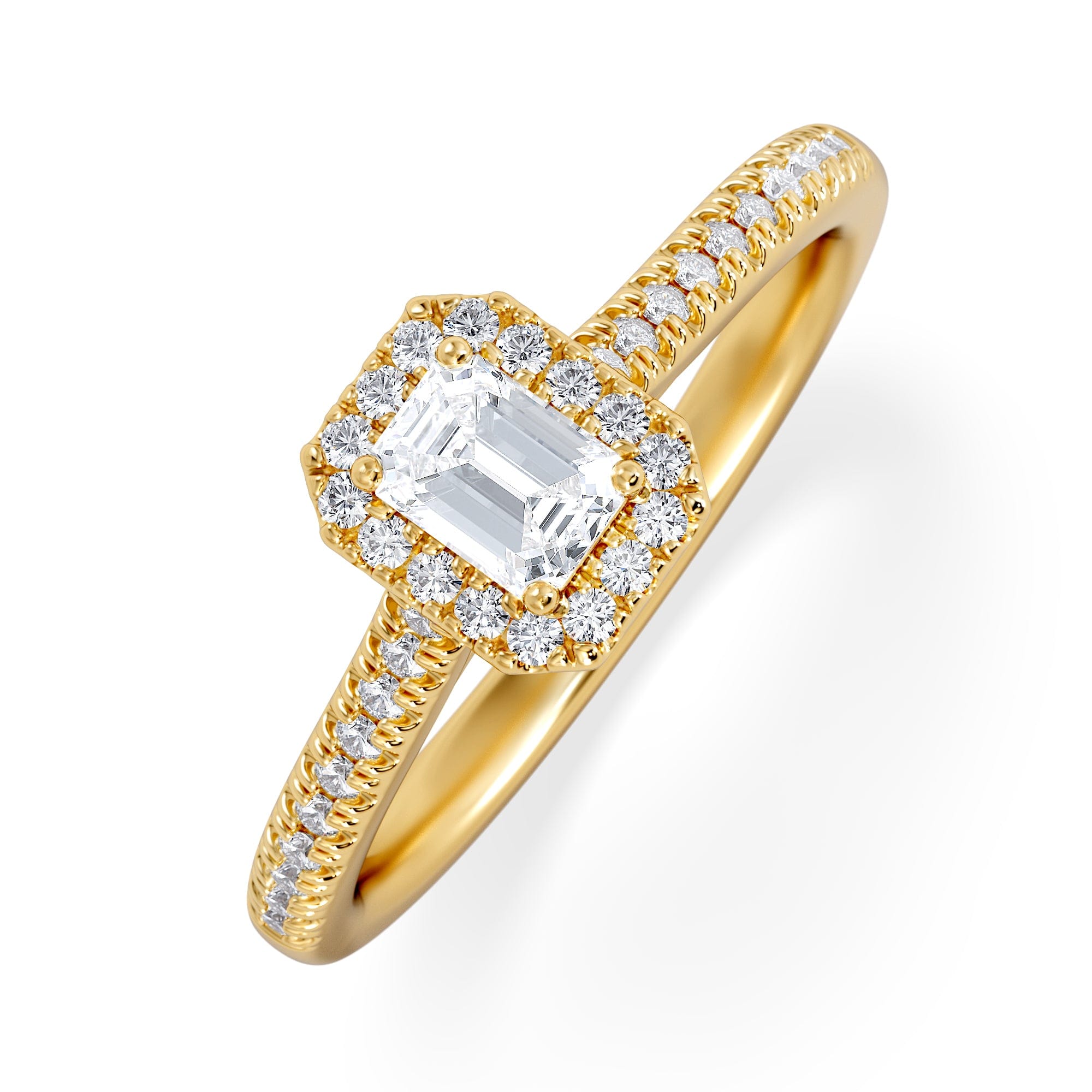 Diamond Lumia Emerald Cut Lab Diamond Halo Ring 0.50ct F/VS in 18K Gold Vermeil