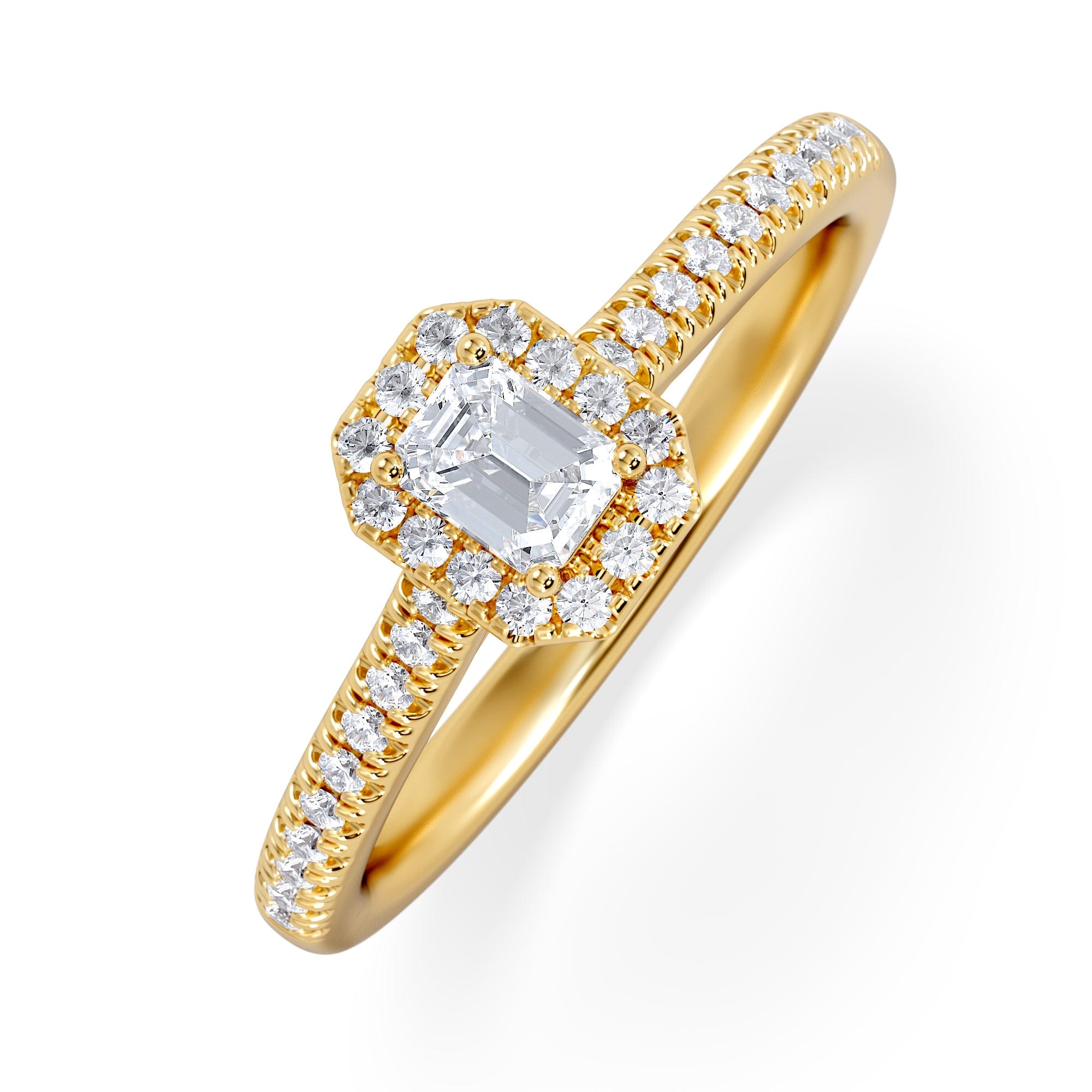 Diamond Lumia Emerald Cut Lab Diamond Halo Ring 0.33ct F/VS in 18K Gold Vermeil