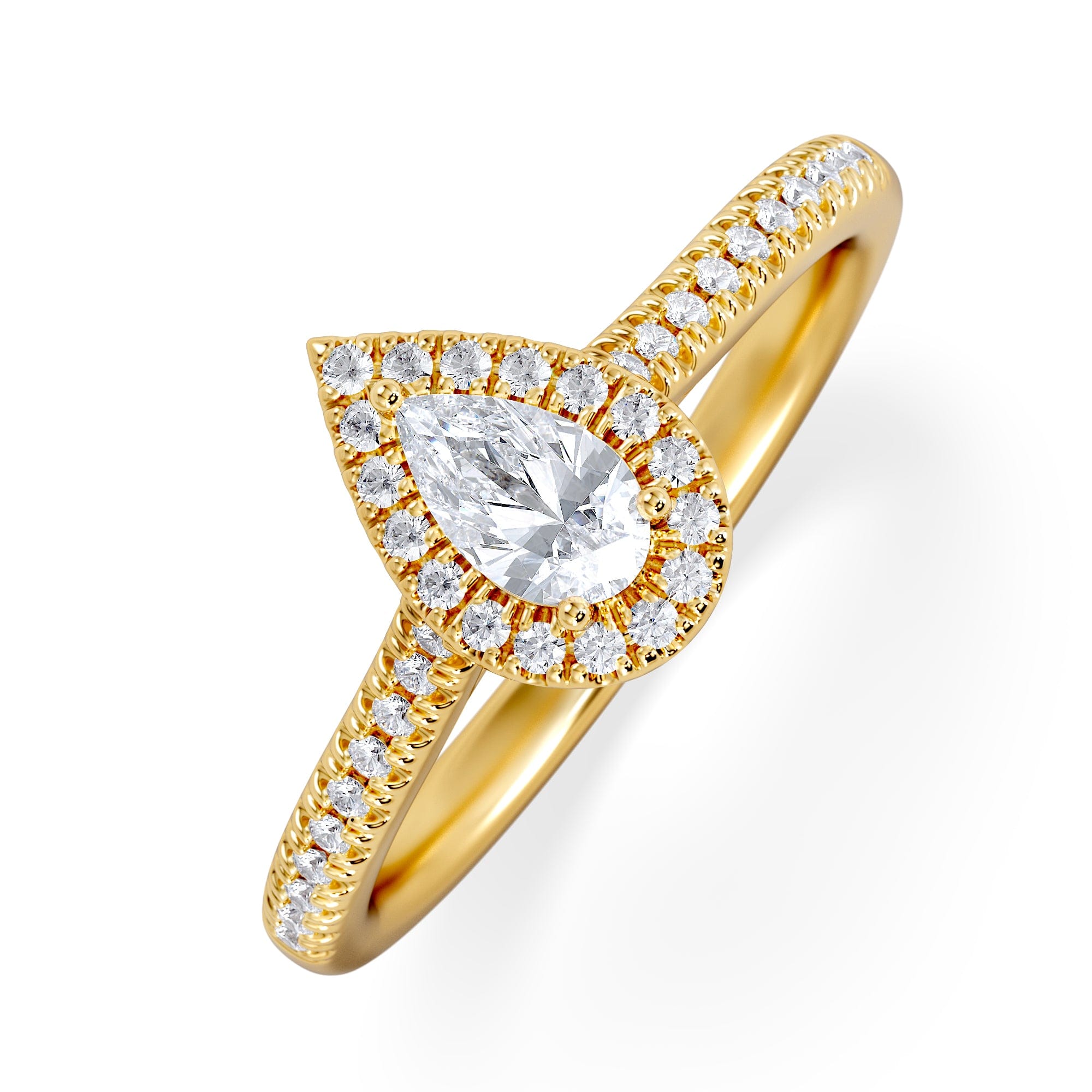 Diamond Lumia Pear Cut Lab Diamond Halo Ring 0.50ct F/VS in 18K Gold Vermeil