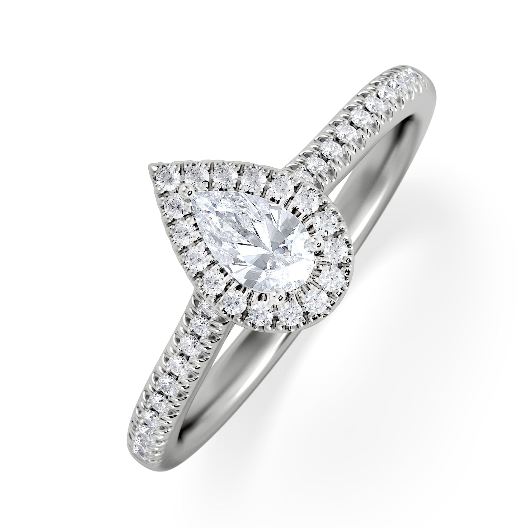 Diamond Lumia Pear Cut Lab Diamond Halo Ring 0.50ct F/VS in 925 Silver