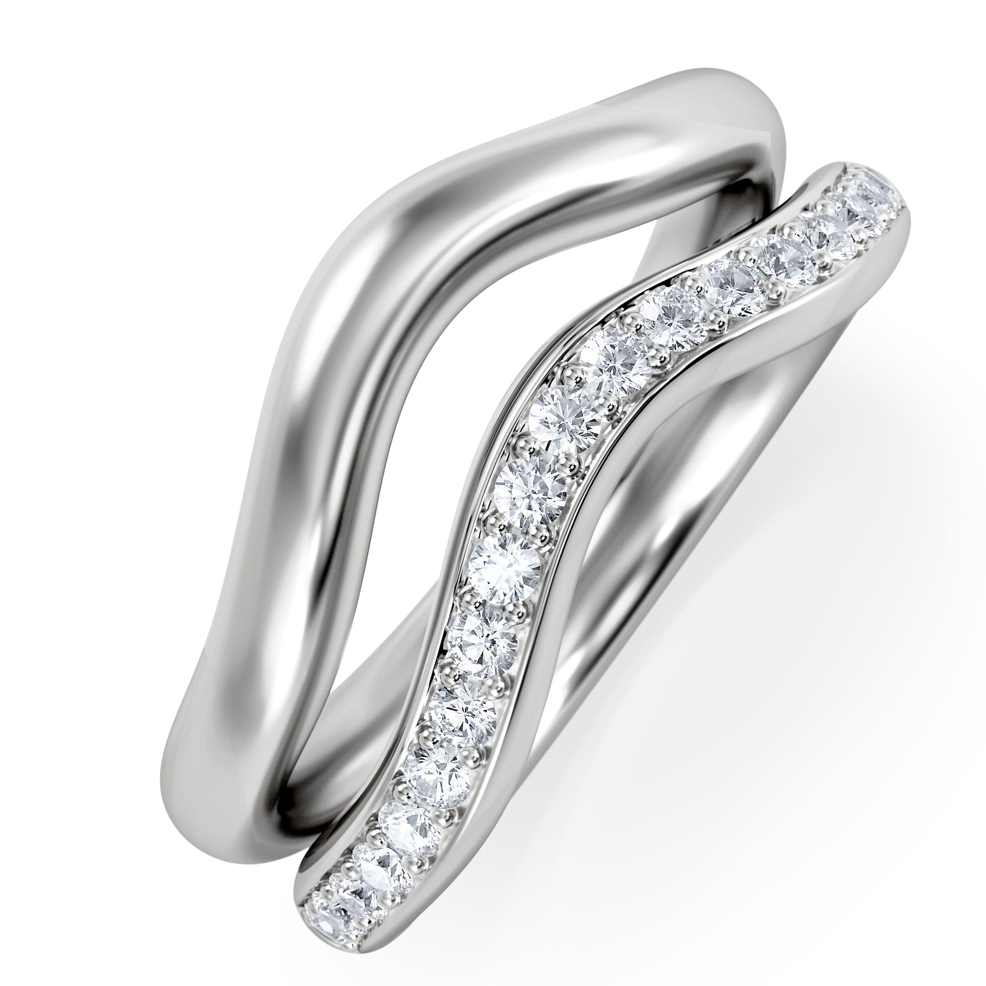 Diamond Duo Wave Stacking Lab Diamond Ring 0.26ct in 925 Silver