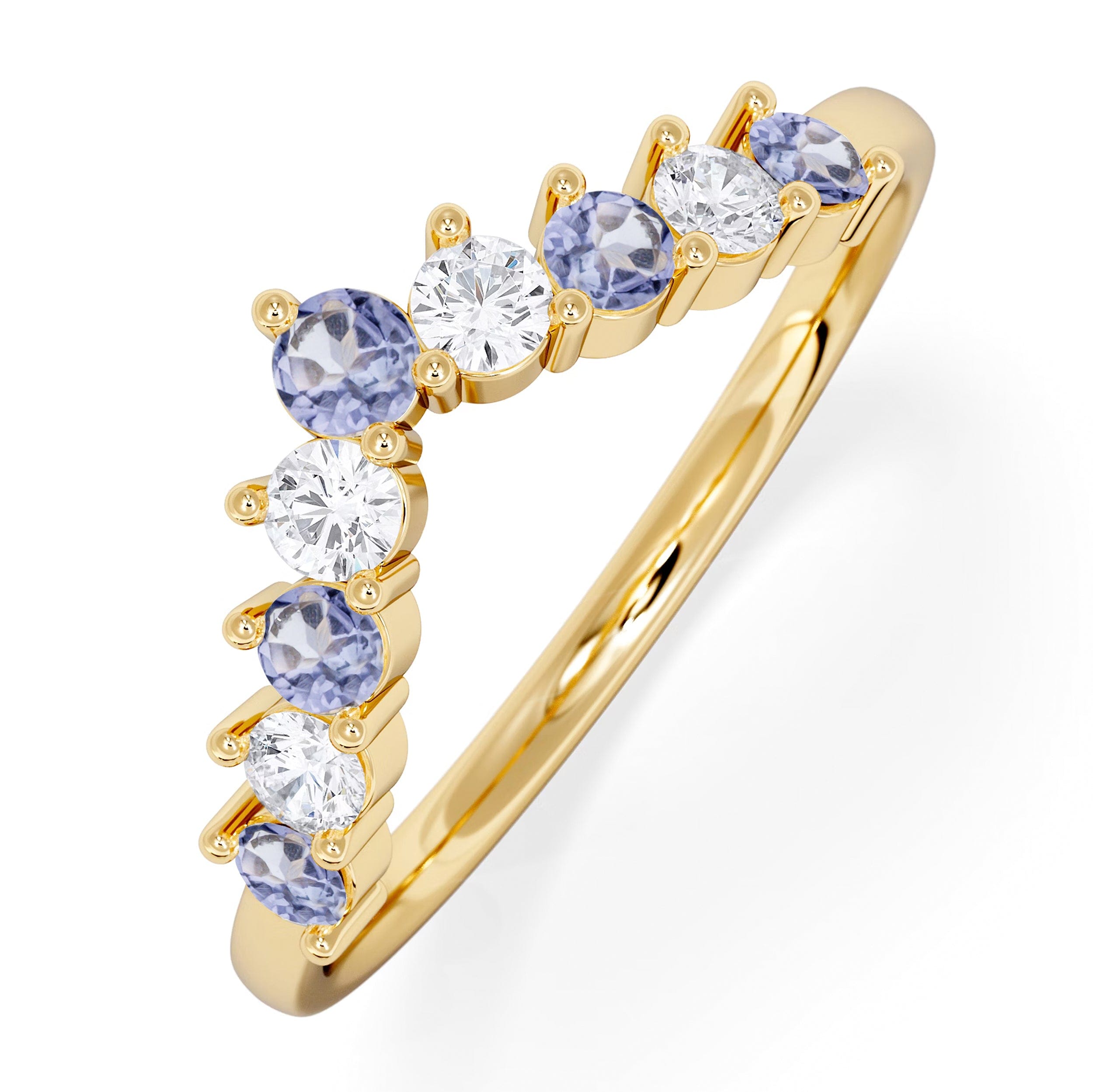 WISHBONE Starlit Tanzanite and Lab Diamond Wishbone Ring in 9K Yellow Gold