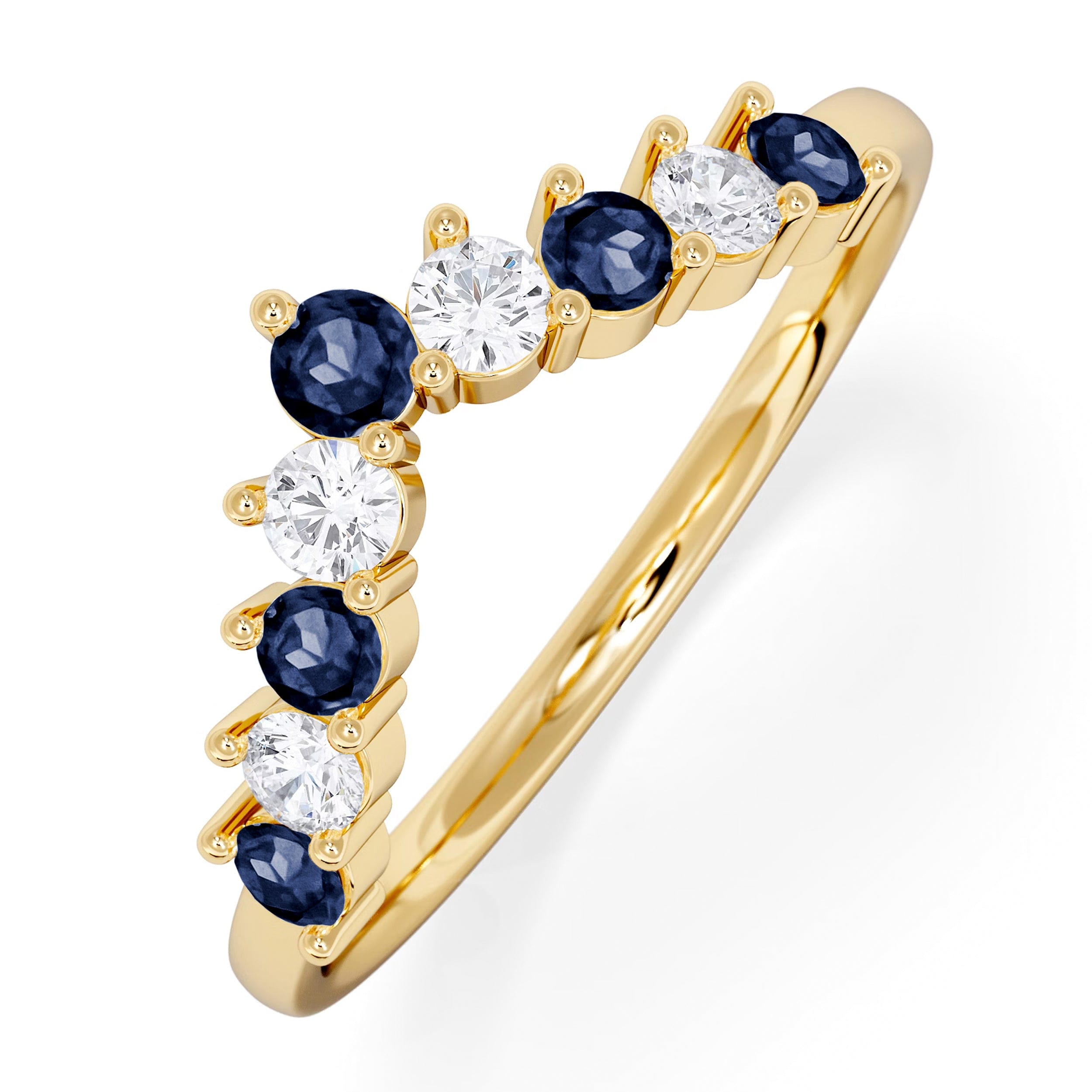WISHBONE Starlit Sapphire and Lab Diamond Wishbone Ring in 9K Yellow Gold