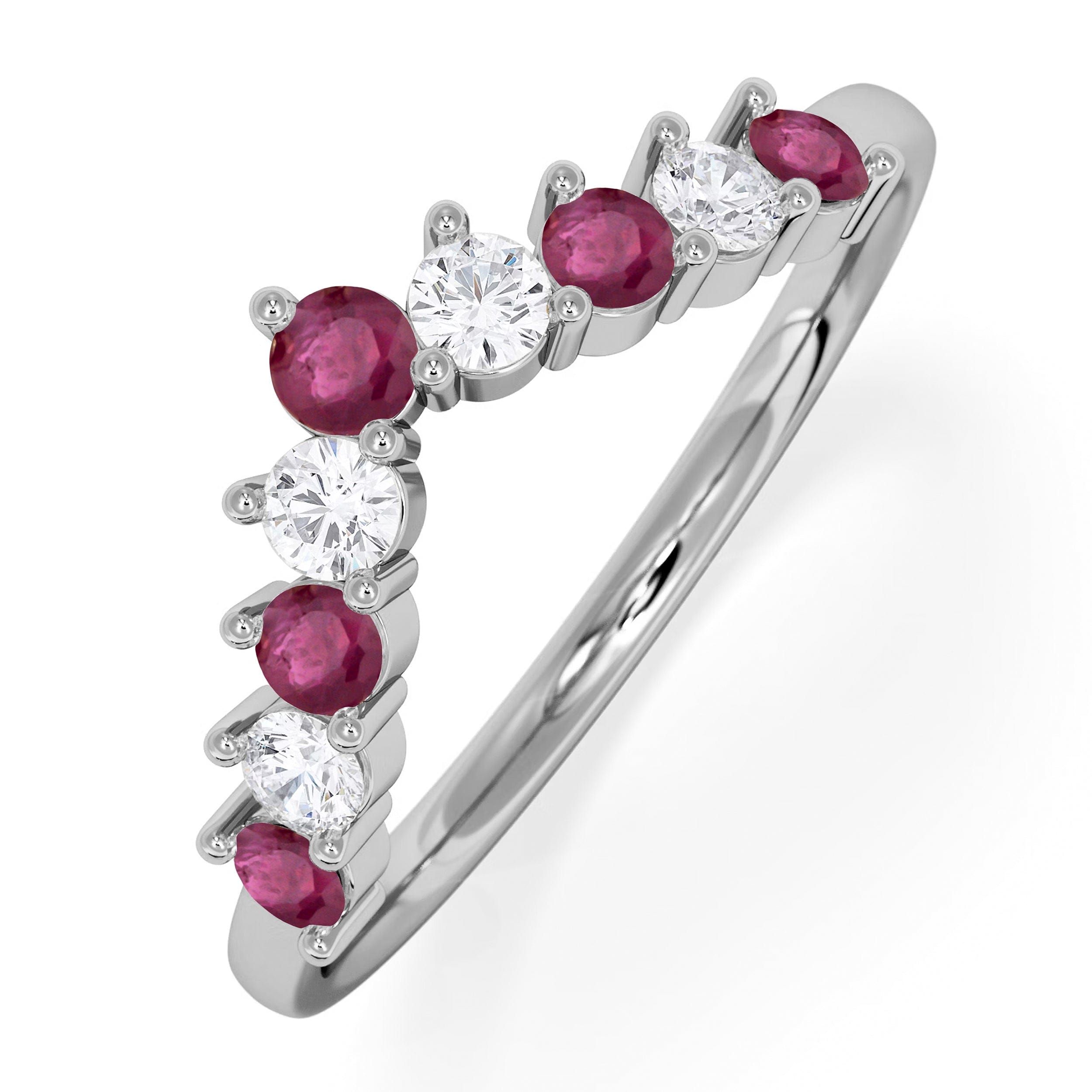 WISHBONE Starlit Ruby and Lab Diamond Wishbone Ring in 9K White Gold