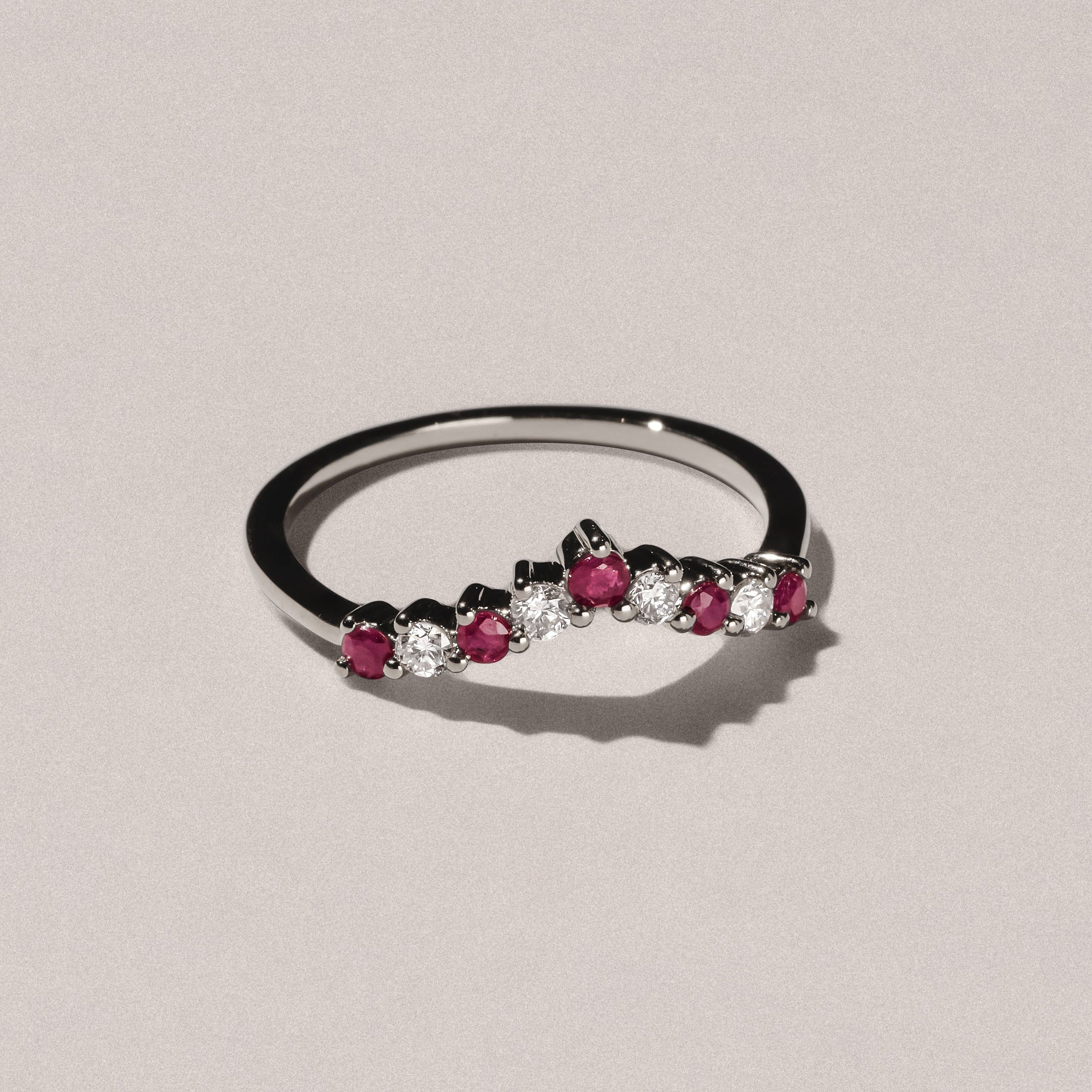 WISHBONE Starlit Ruby and Lab Diamond Wishbone Ring in 9K White Gold