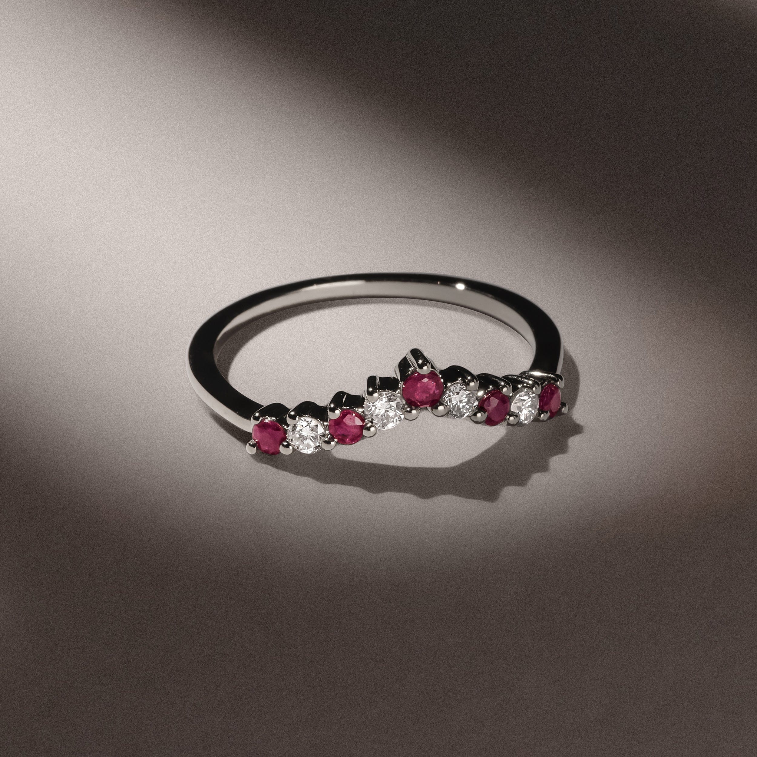 WISHBONE Starlit Ruby and Lab Diamond Wishbone Ring in 9K White Gold