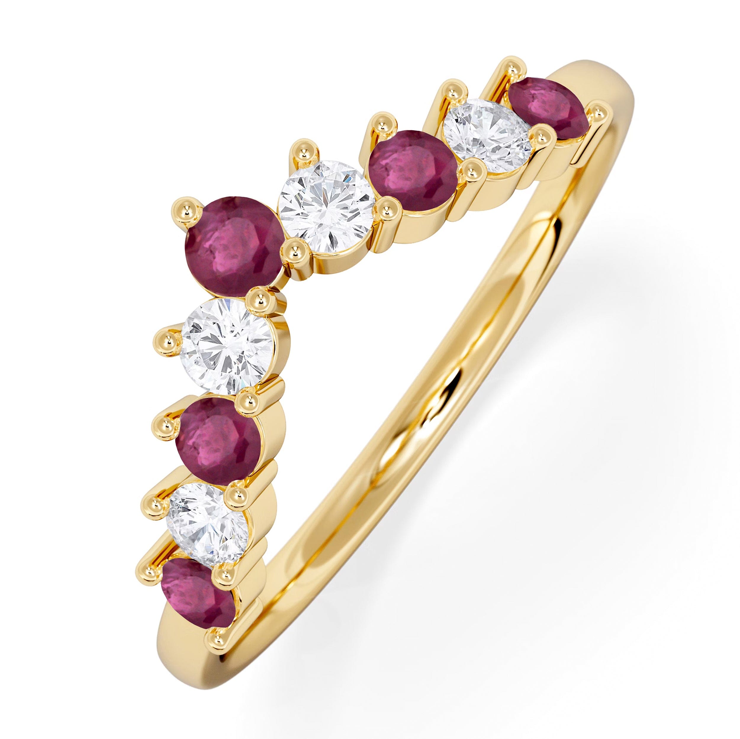 WISHBONE Starlit Ruby and Lab Diamond Wishbone Ring in 9K Yellow Gold