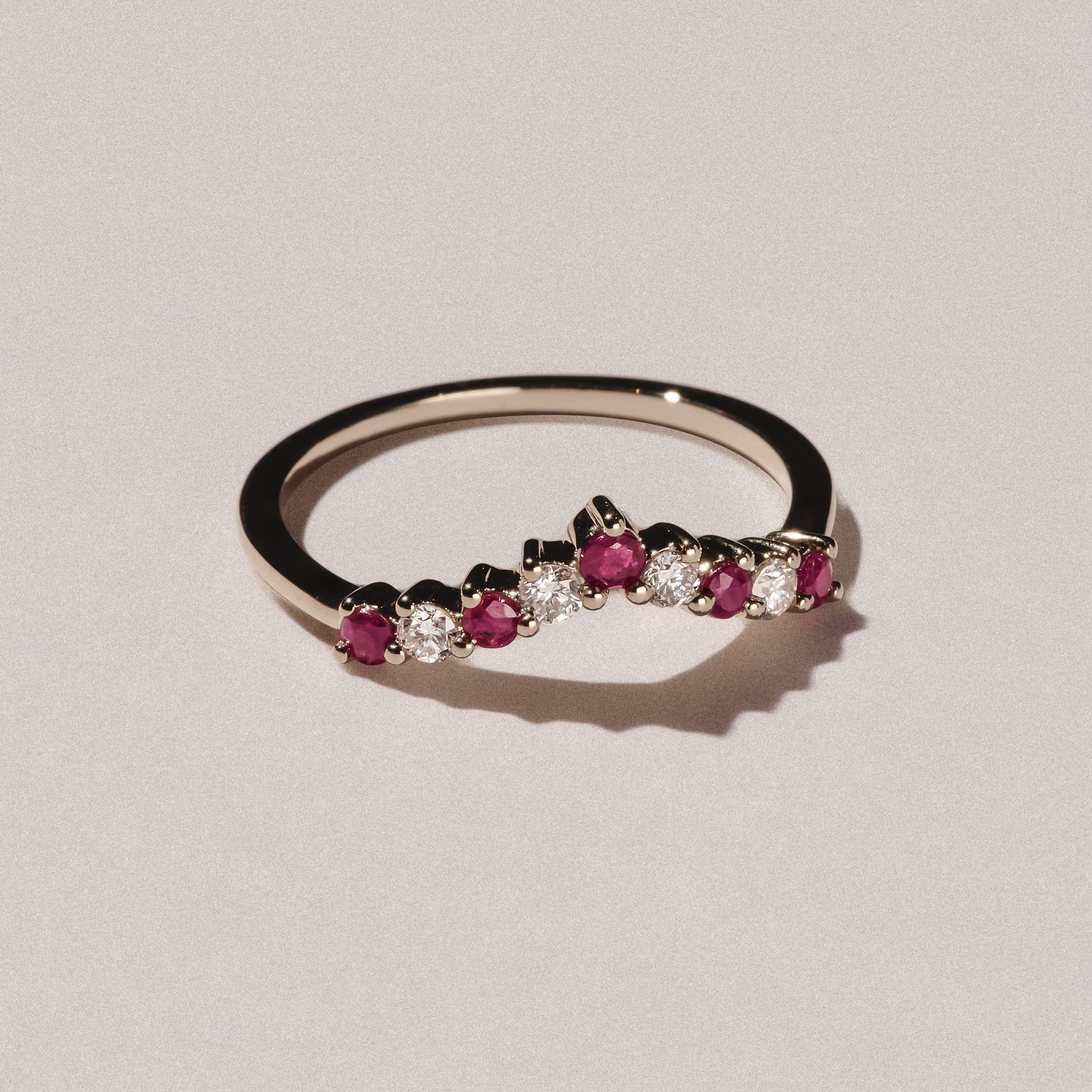 WISHBONE Starlit Ruby and Lab Diamond Wishbone Ring in 9K Yellow Gold