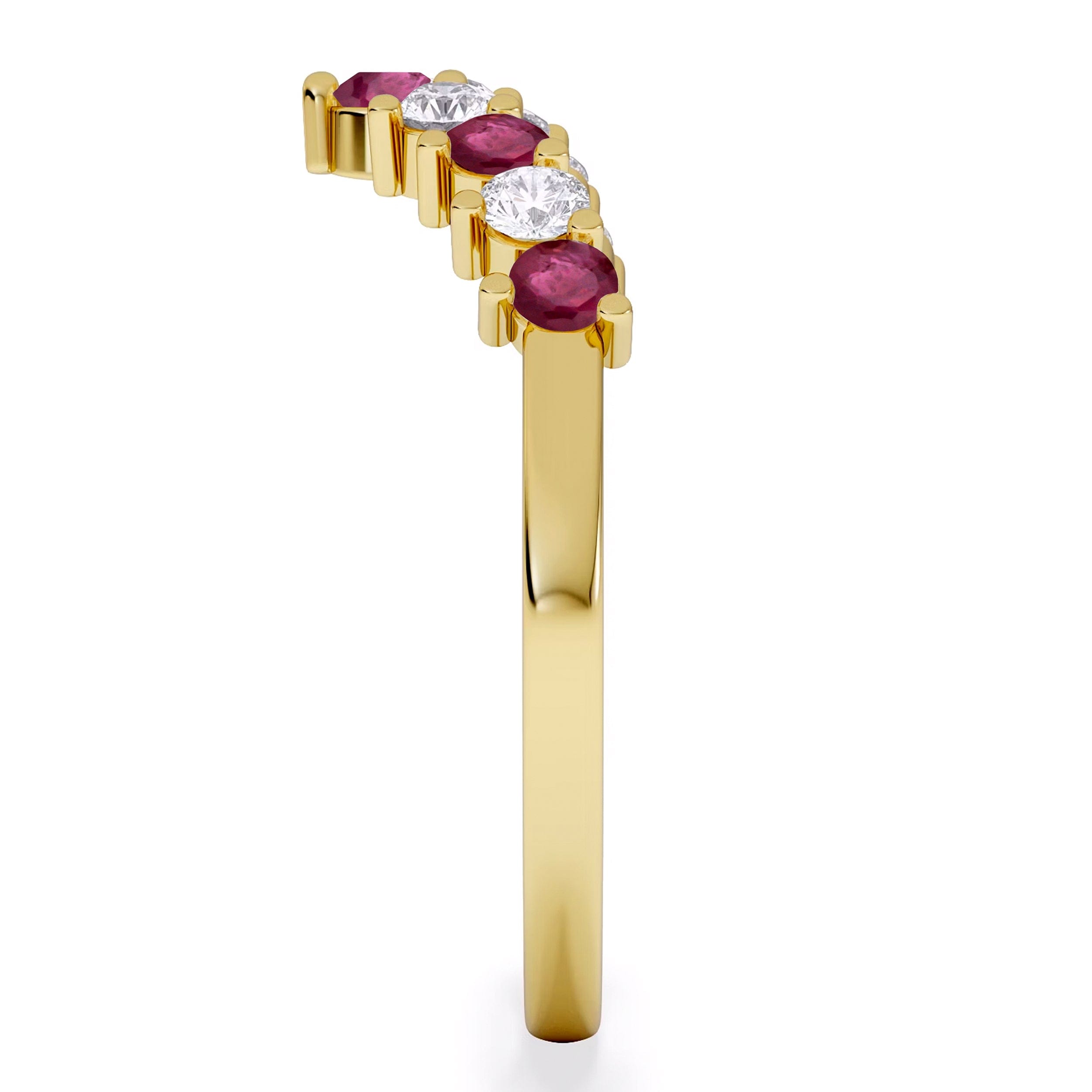 WISHBONE Starlit Ruby and Lab Diamond Wishbone Ring in 9K Yellow Gold