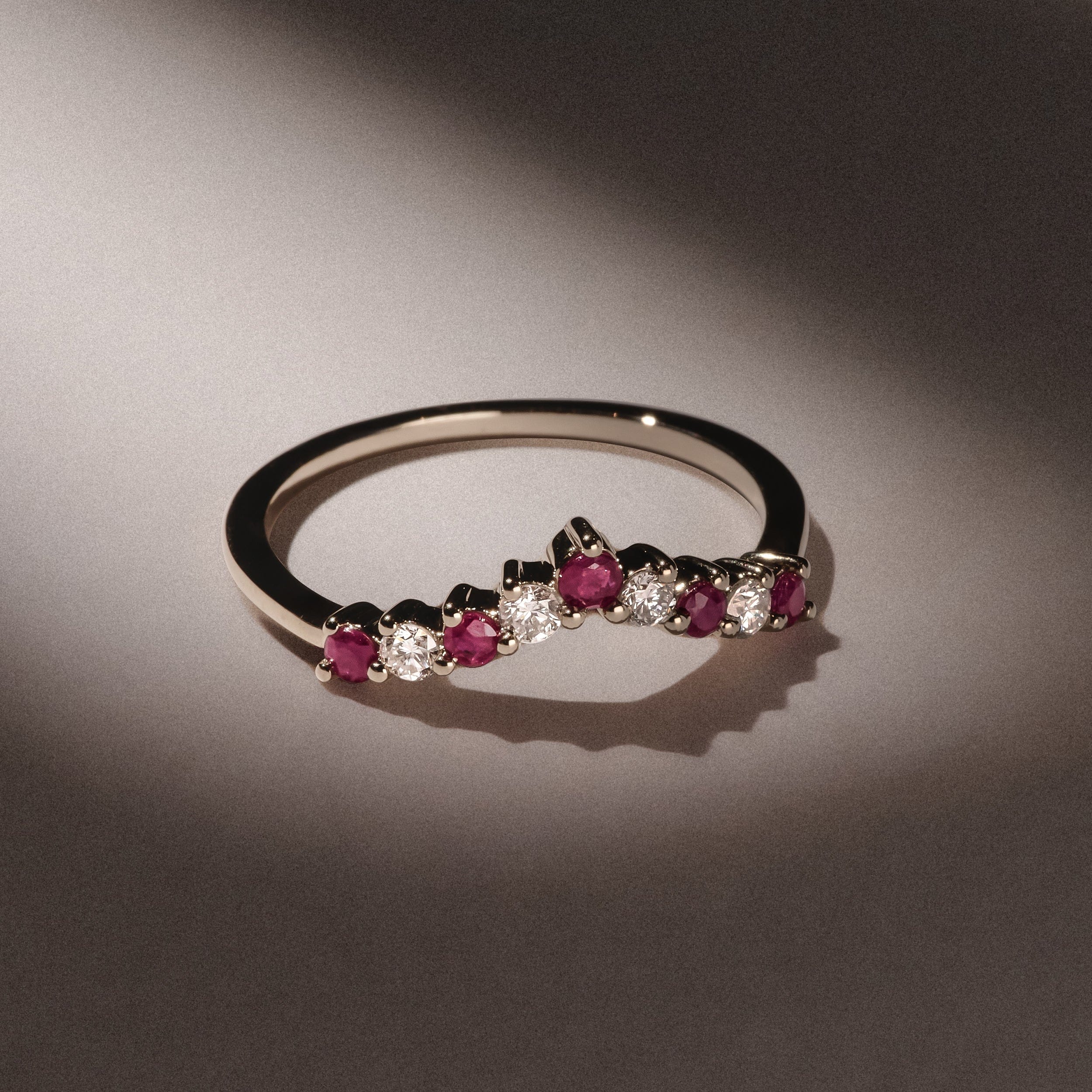 WISHBONE Starlit Ruby and Lab Diamond Wishbone Ring in 9K Yellow Gold