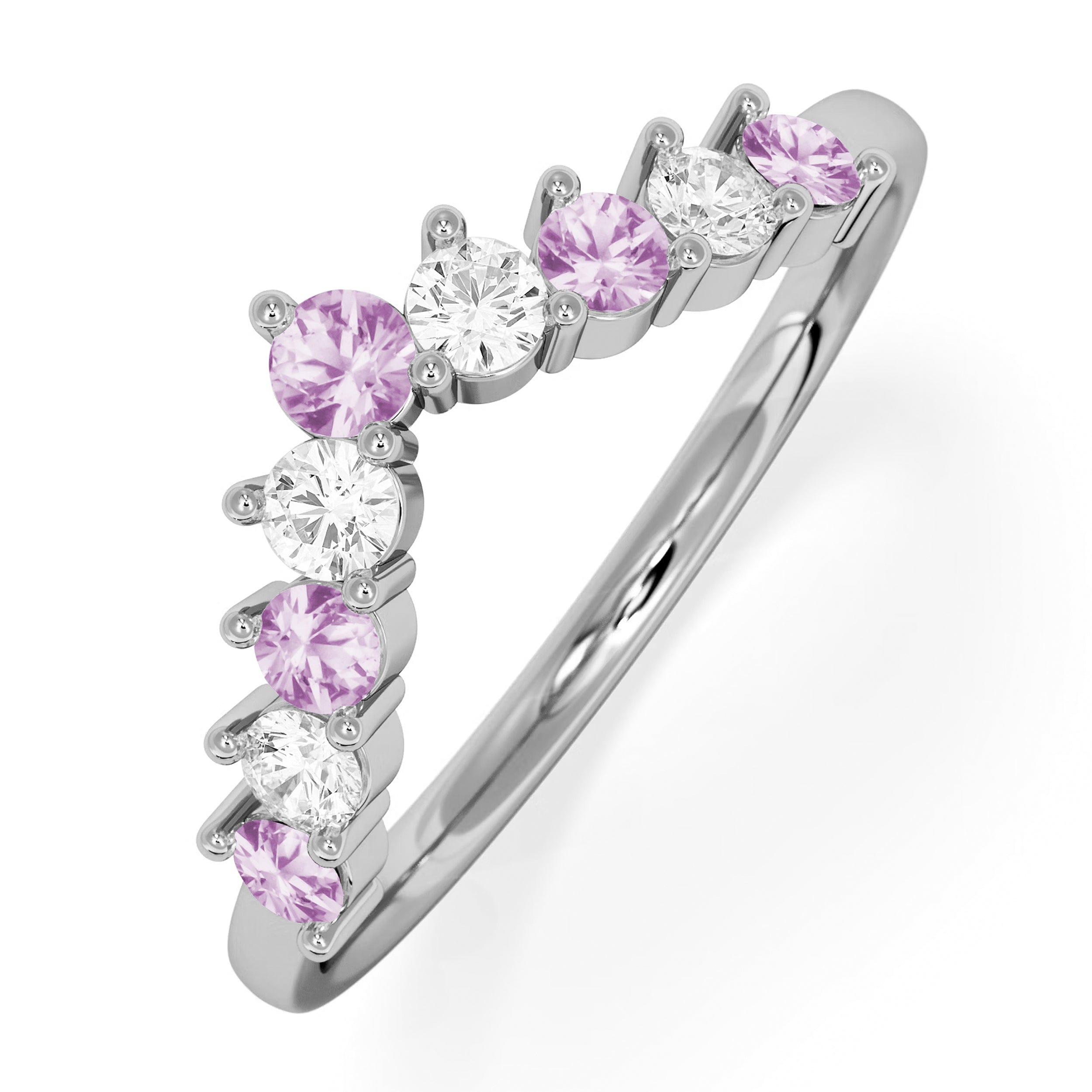 WISHBONE Starlit Pink Sapphire and Lab Diamond Wishbone Ring in 9K White Gold