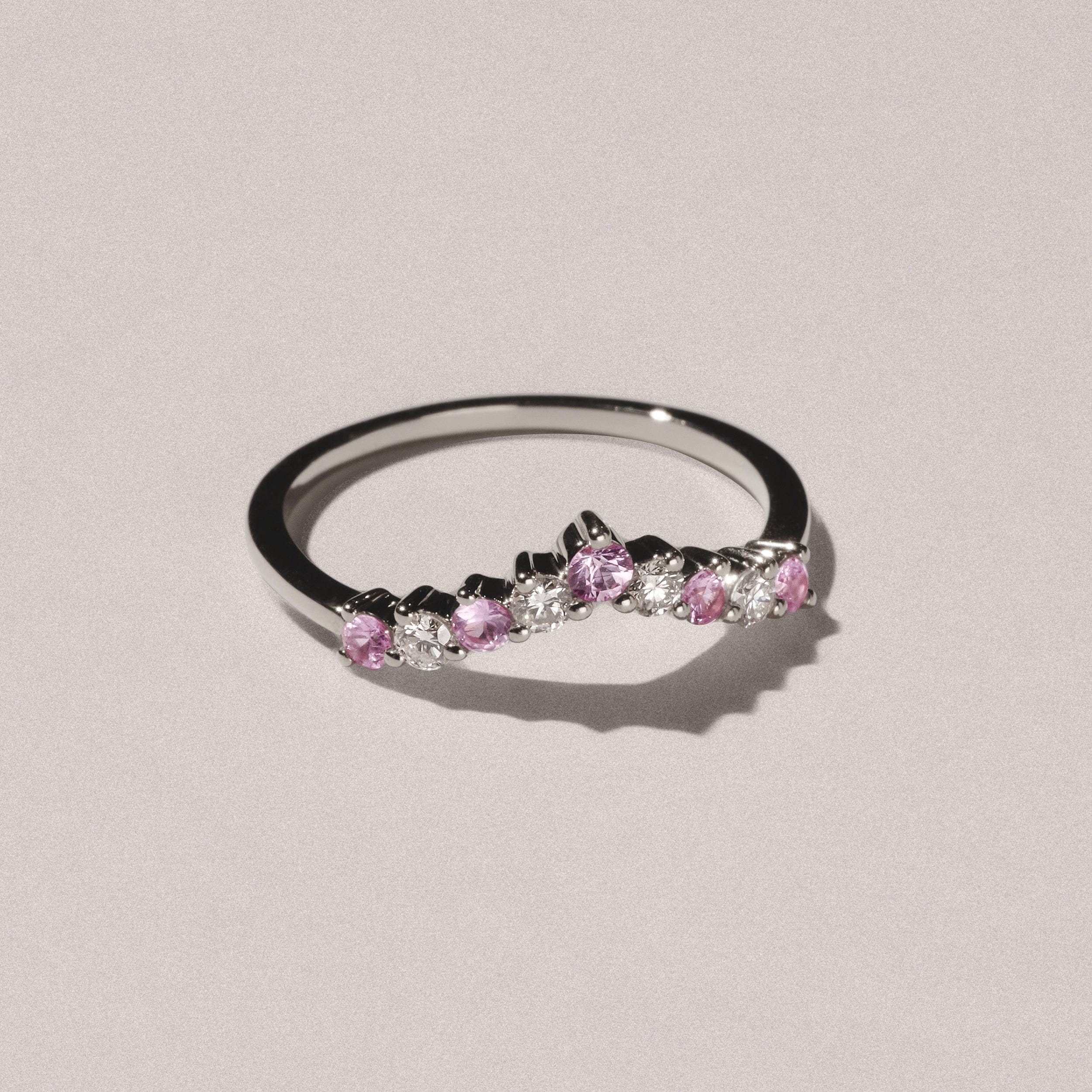 WISHBONE Starlit Pink Sapphire and Lab Diamond Wishbone Ring in 9K White Gold