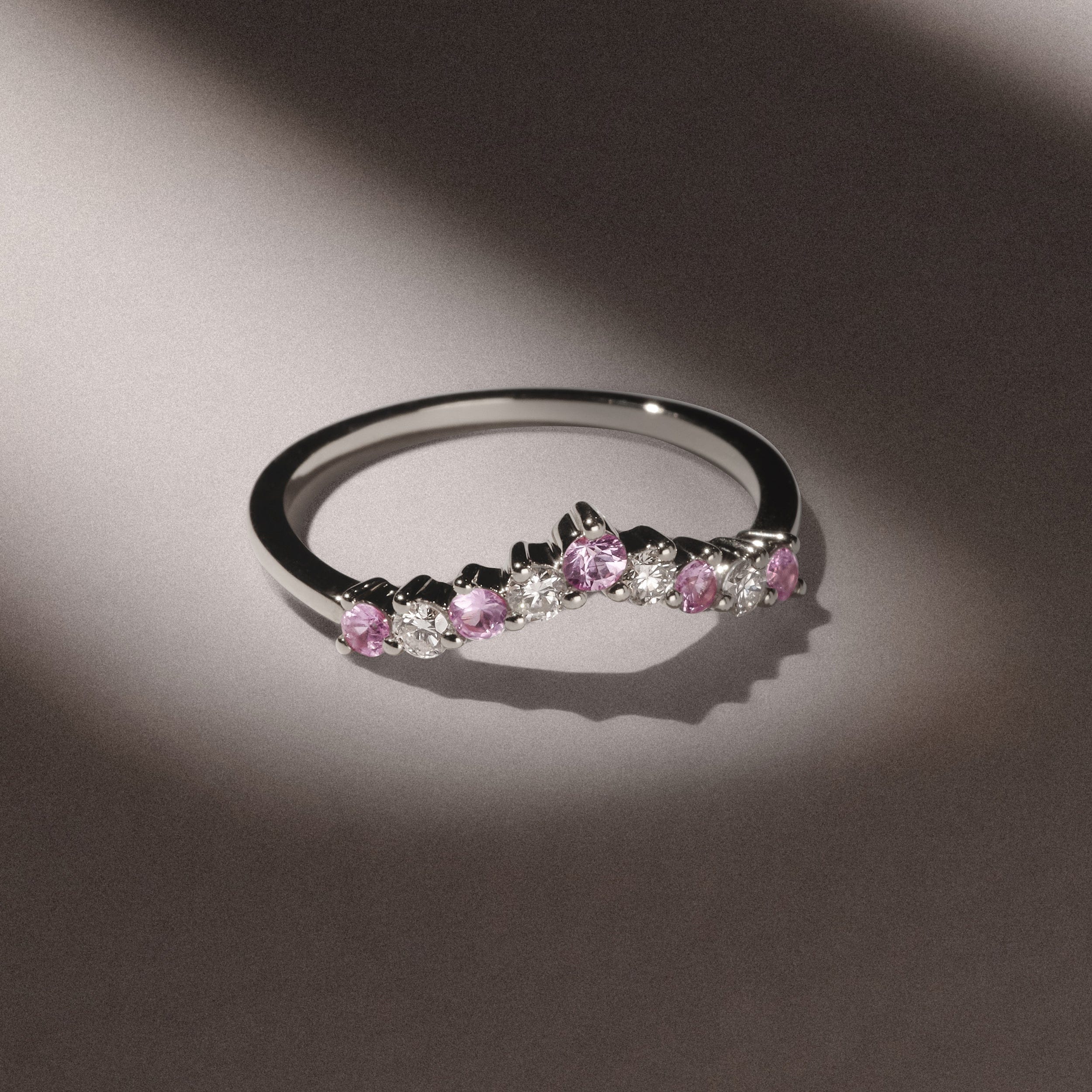 WISHBONE Starlit Pink Sapphire and Lab Diamond Wishbone Ring in 9K White Gold