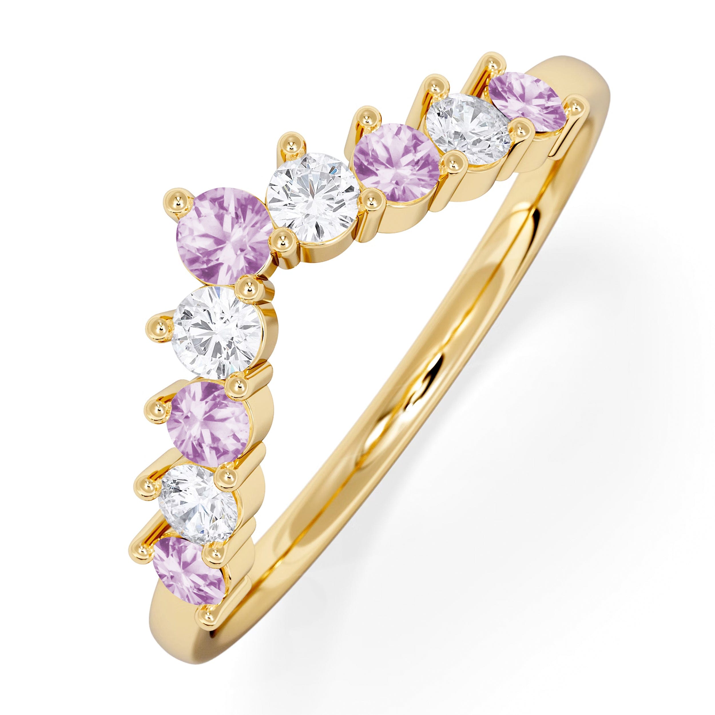 WISHBONE Starlit Pink Sapphire and Lab Diamond Wishbone Ring in 9K Yellow Gold