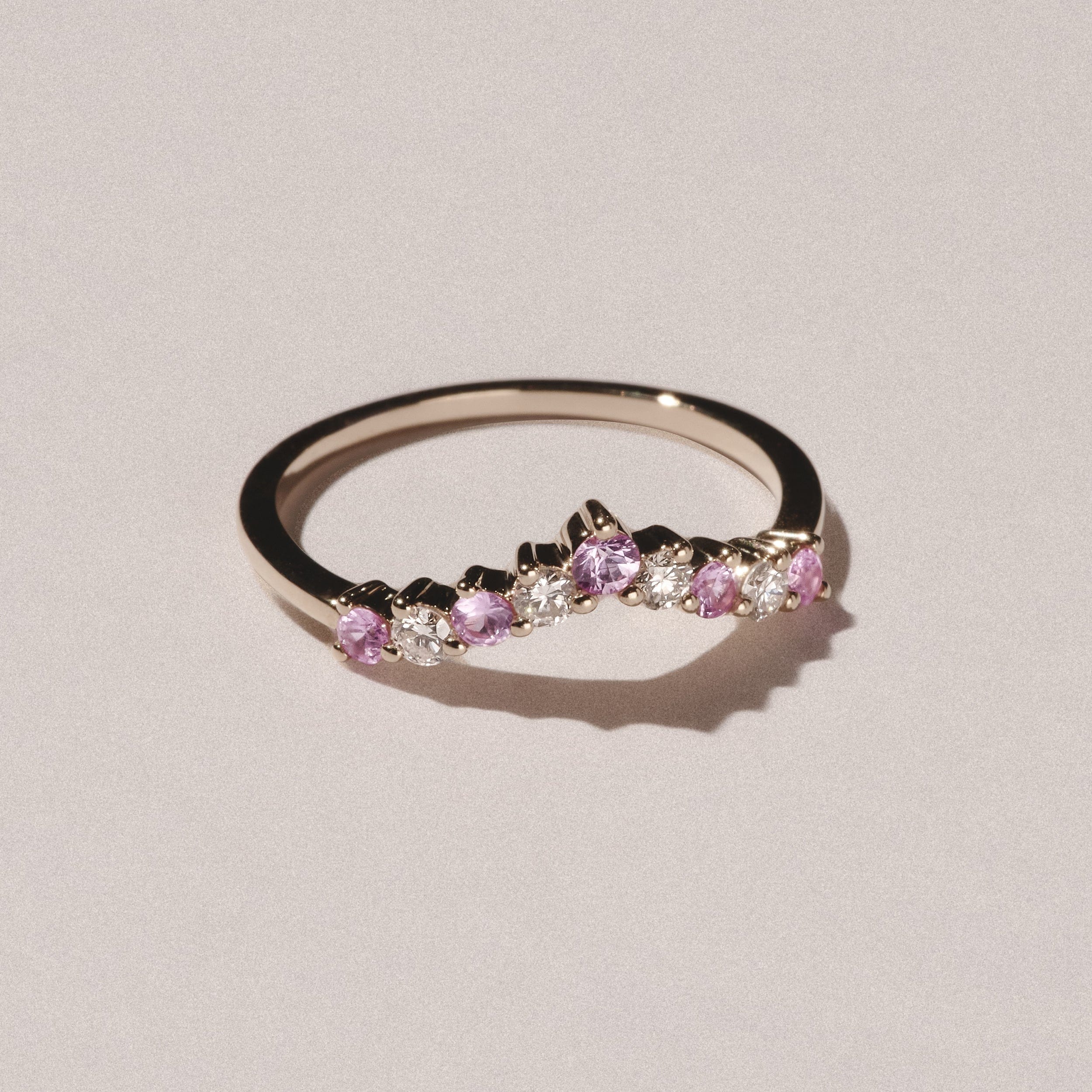WISHBONE Starlit Pink Sapphire and Lab Diamond Wishbone Ring in 9K Yellow Gold