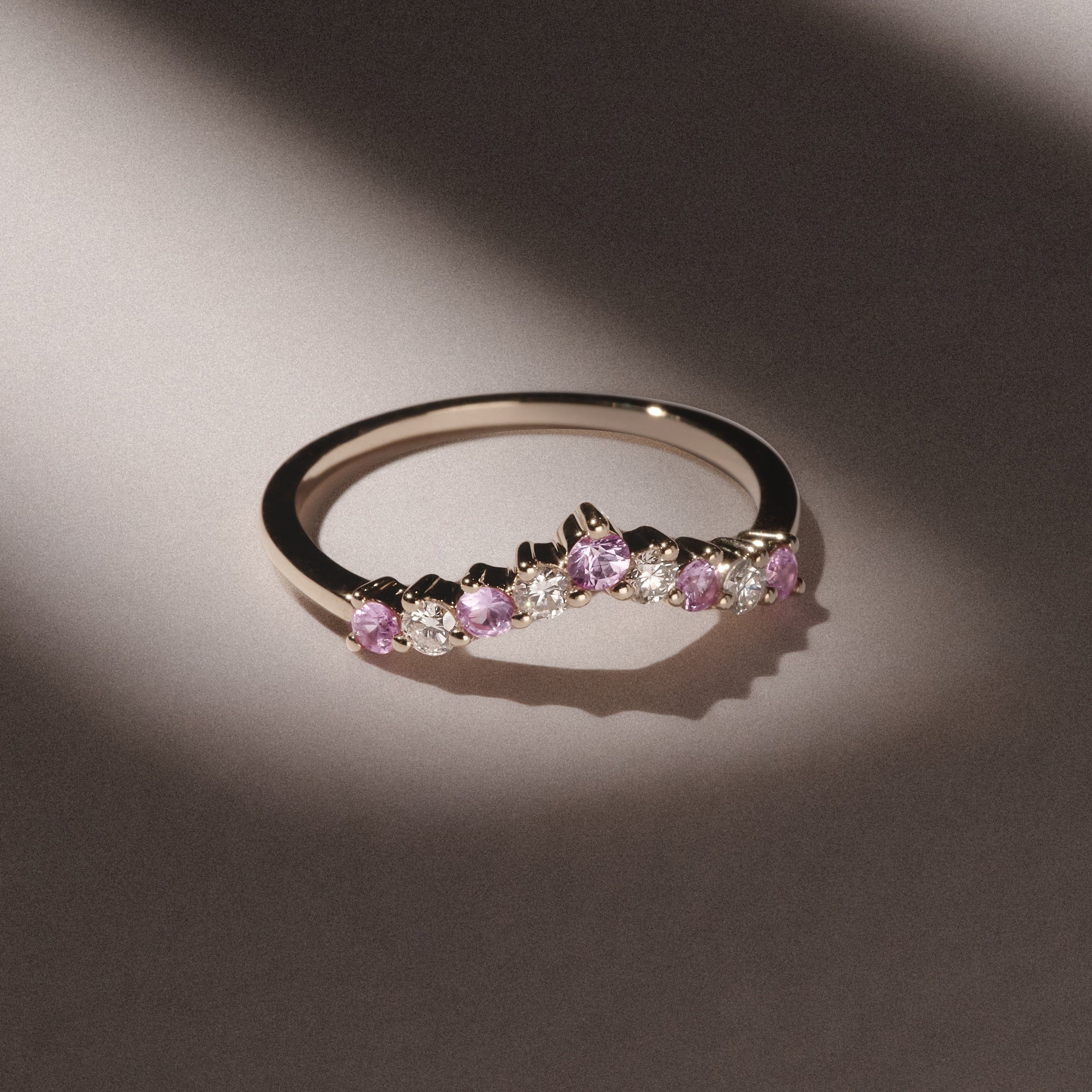 WISHBONE Starlit Pink Sapphire and Lab Diamond Wishbone Ring in 9K Yellow Gold