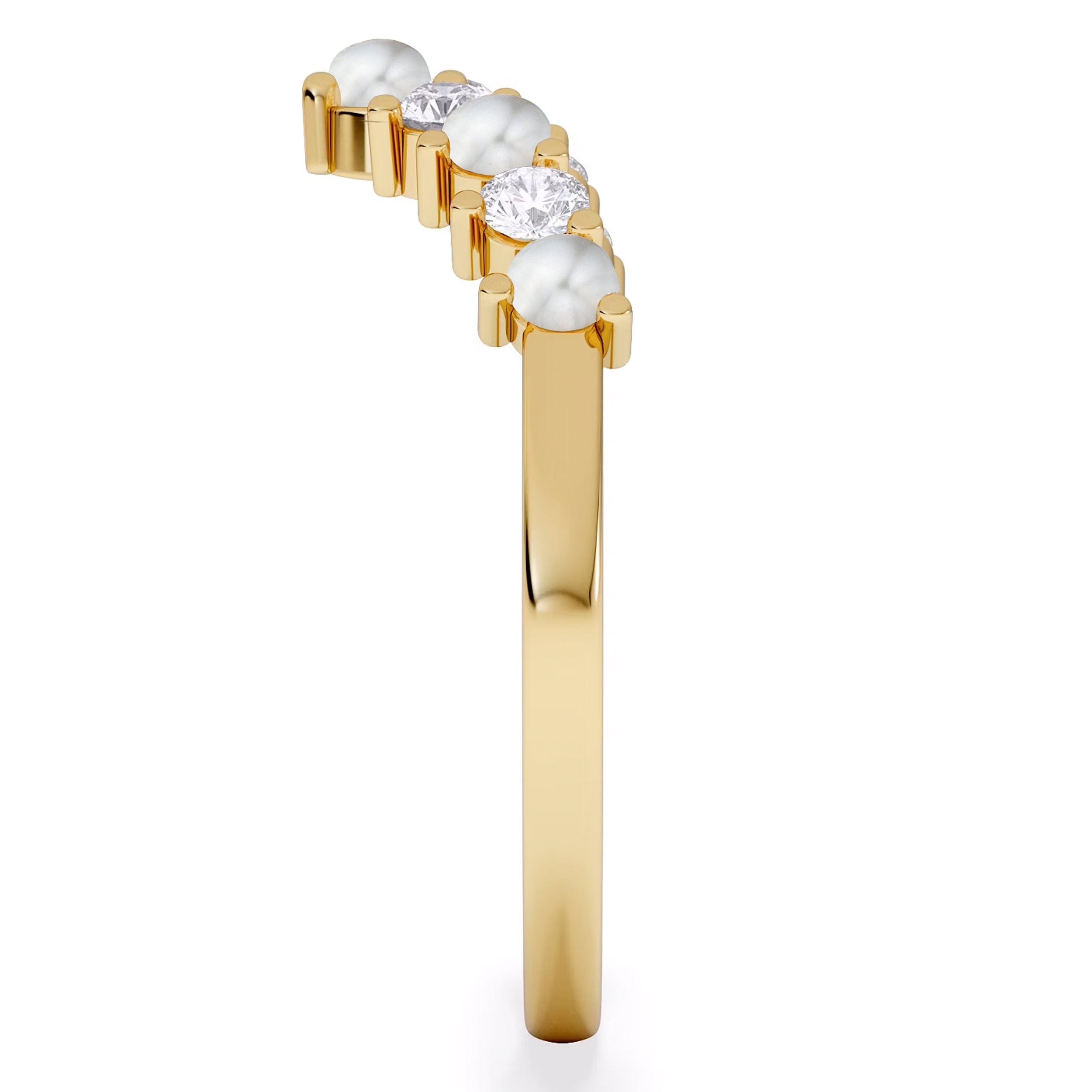WISHBONE Starlit Pearl and Lab Diamond Wishbone Ring in 9K Yellow Gold