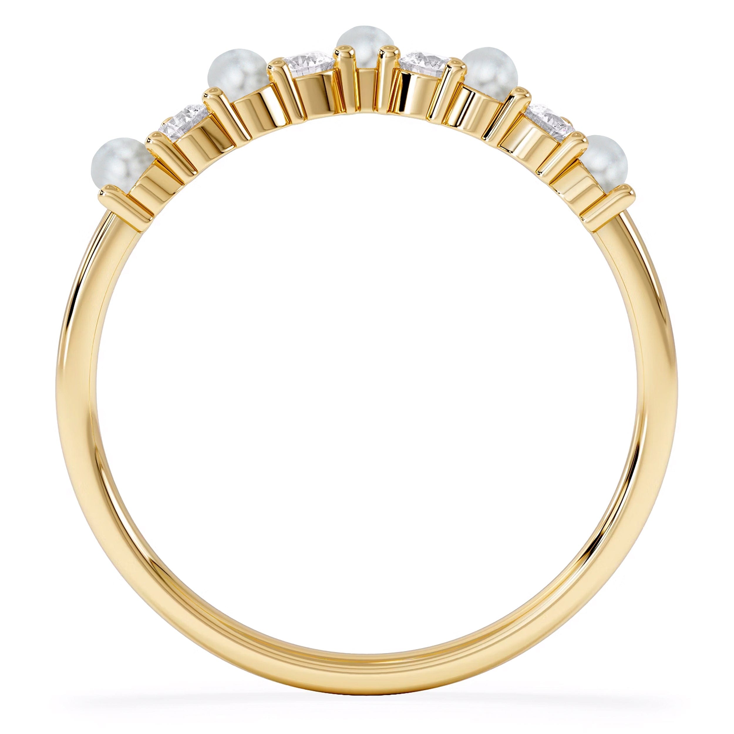 WISHBONE Starlit Pearl and Lab Diamond Wishbone Ring in 9K Yellow Gold