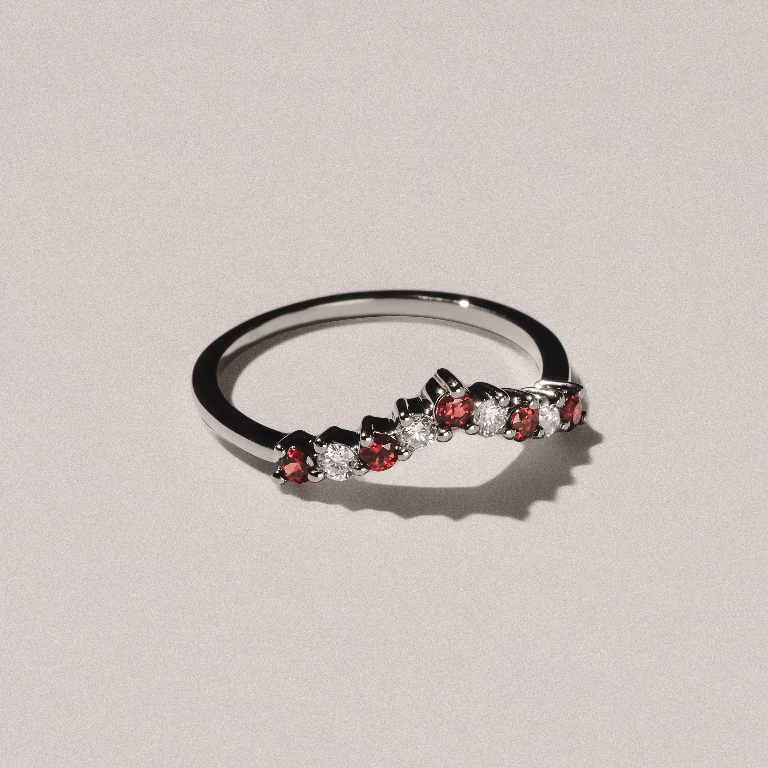 WISHBONE Starlit Garnet and Lab Diamond Wishbone Ring in 9K White Gold